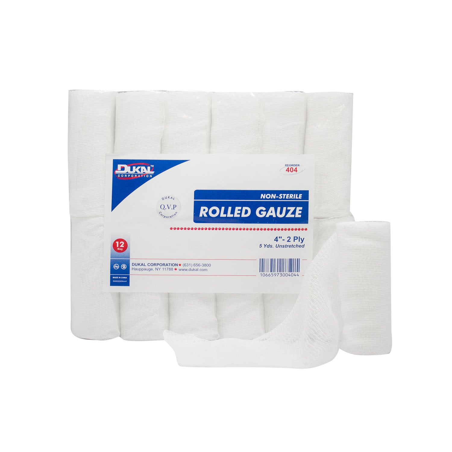 404 - Dukal Corporation - Rolled Gauze, 4" x 5 yd, Non-Sterile, 2-Ply, 12 rl/bg, 8 bg/cs    , cs