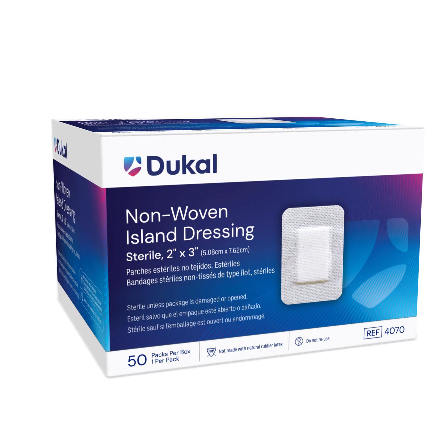 4070 - Dukal Corporation - Island Dressing, 2" x 3", Non-Woven, Adhesive Backing, Sterile, 50/bx, 8 bx/cs    , cs