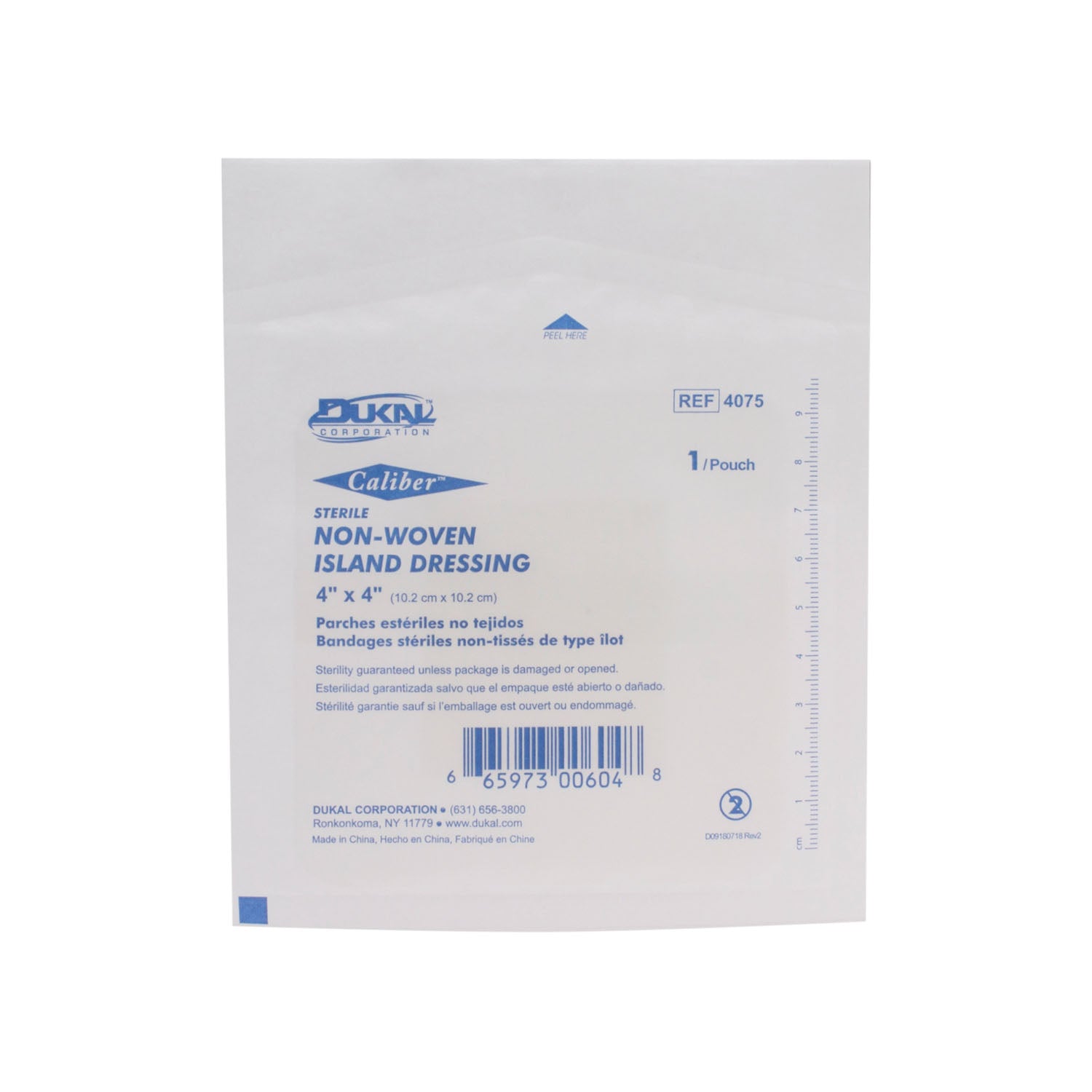 4075 - Dukal Corporation - Island Dressing, 4" x 4", Non-Woven, Adhesive Backing, Sterile, 25/bx, 8 bx/cs    , cs