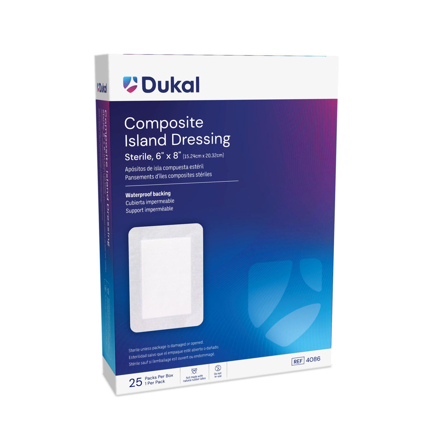 4086 - Dukal Corporation - Apósito compuesto para isla, 6" x 8", estéril, 25/caja, 4 cajas/caja