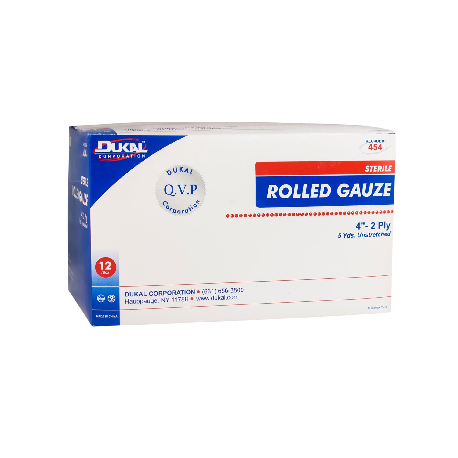 454 - Dukal Corporation - Gasa enrollada, 4" x 5 yd, estéril, 2 capas, 1/bolsa, 12/bolsa, 8 bolsas/caja, caja