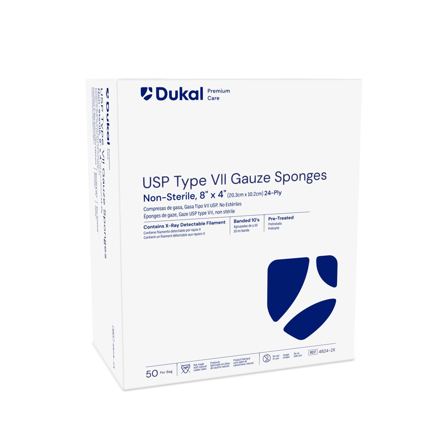 4824-2X - Dukal Corporation - Gauze Sponge, 8" x 4" X-Ray Detectable Type VII, 24-Ply, Non-Sterile, 50/bg, 20 bg/cs    , cs