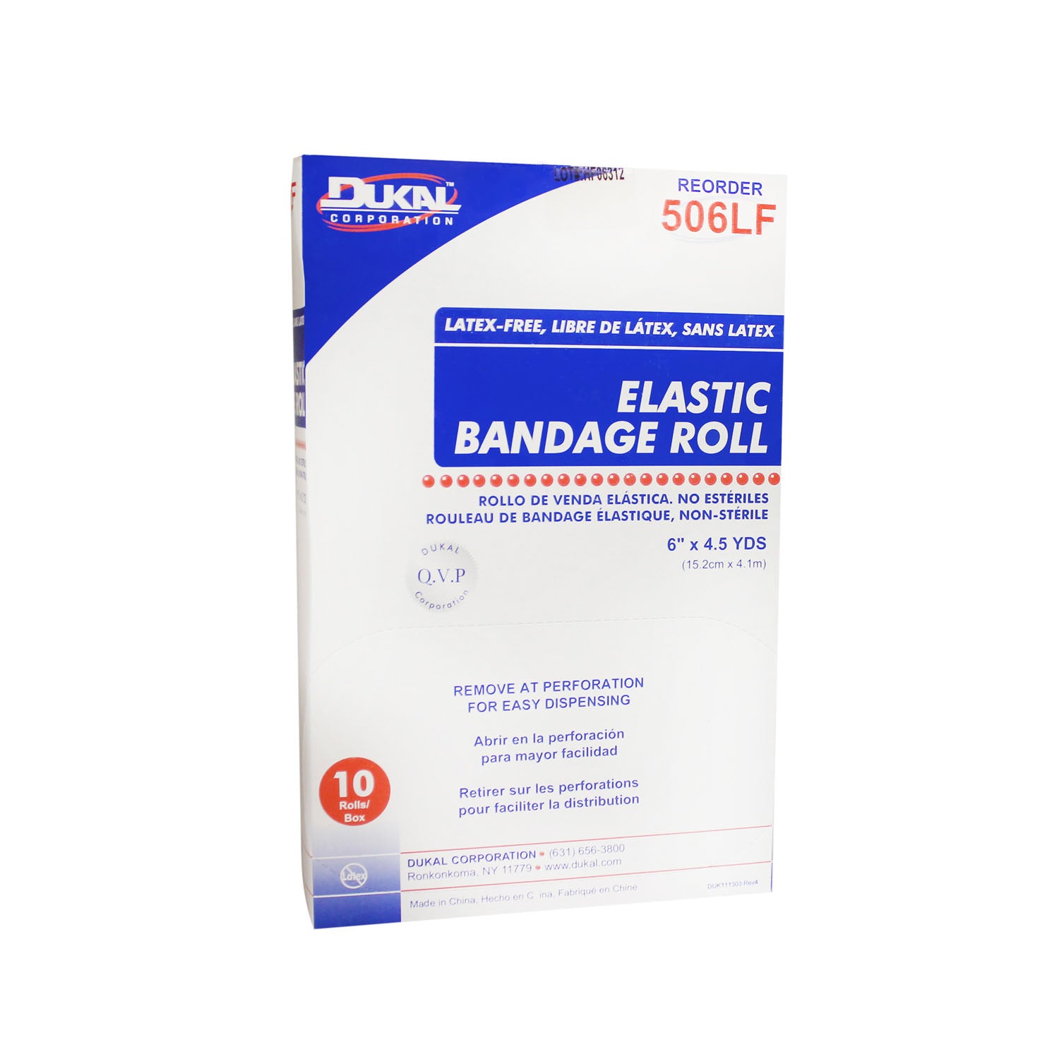 506LF - Dukal Corporation - Elastic Bandage Roll, 6" x 4.5yd, Non-Sterile, Latex Free (LF), 10/bx, 5 bx/cs    , cs