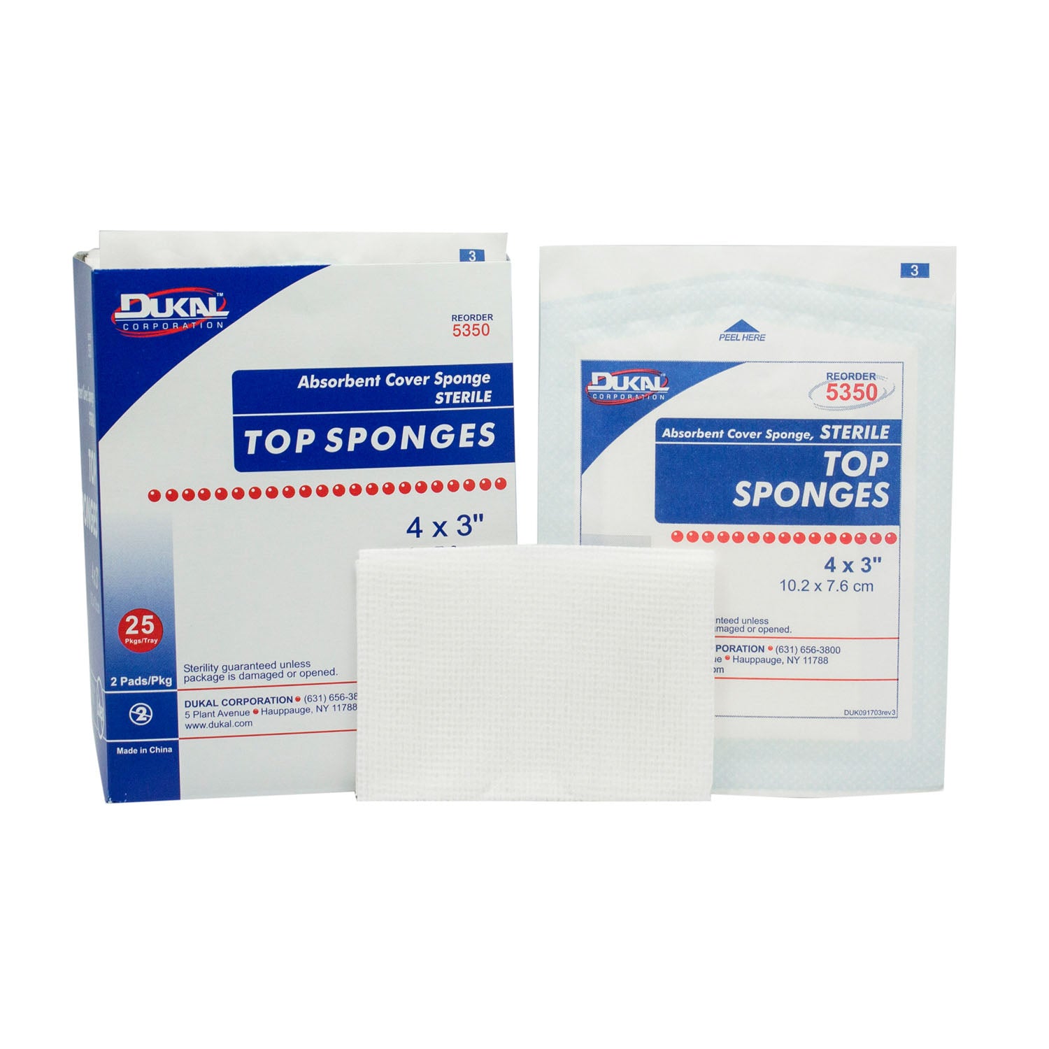 5350 - Dukal Corporation - Top Sponge, 4" x 3", Non-Woven, Sterile, 2/pk, 25 pk/bx, 24 bx/cs    , cs