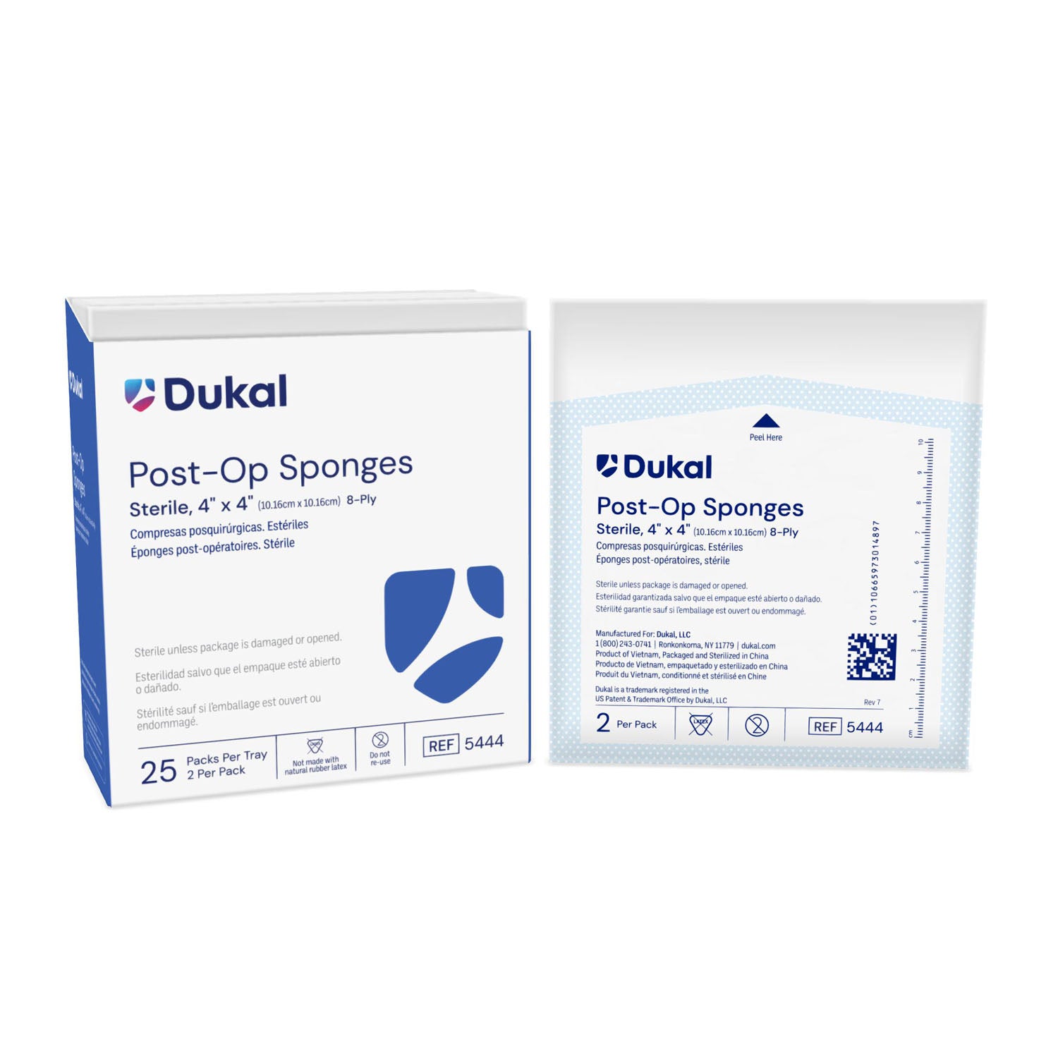 5444 - Dukal Corporation - 海綿，4吋 x 4吋 無菌術後用，紗布面，2/包，25/盒，24盒/箱，箱裝