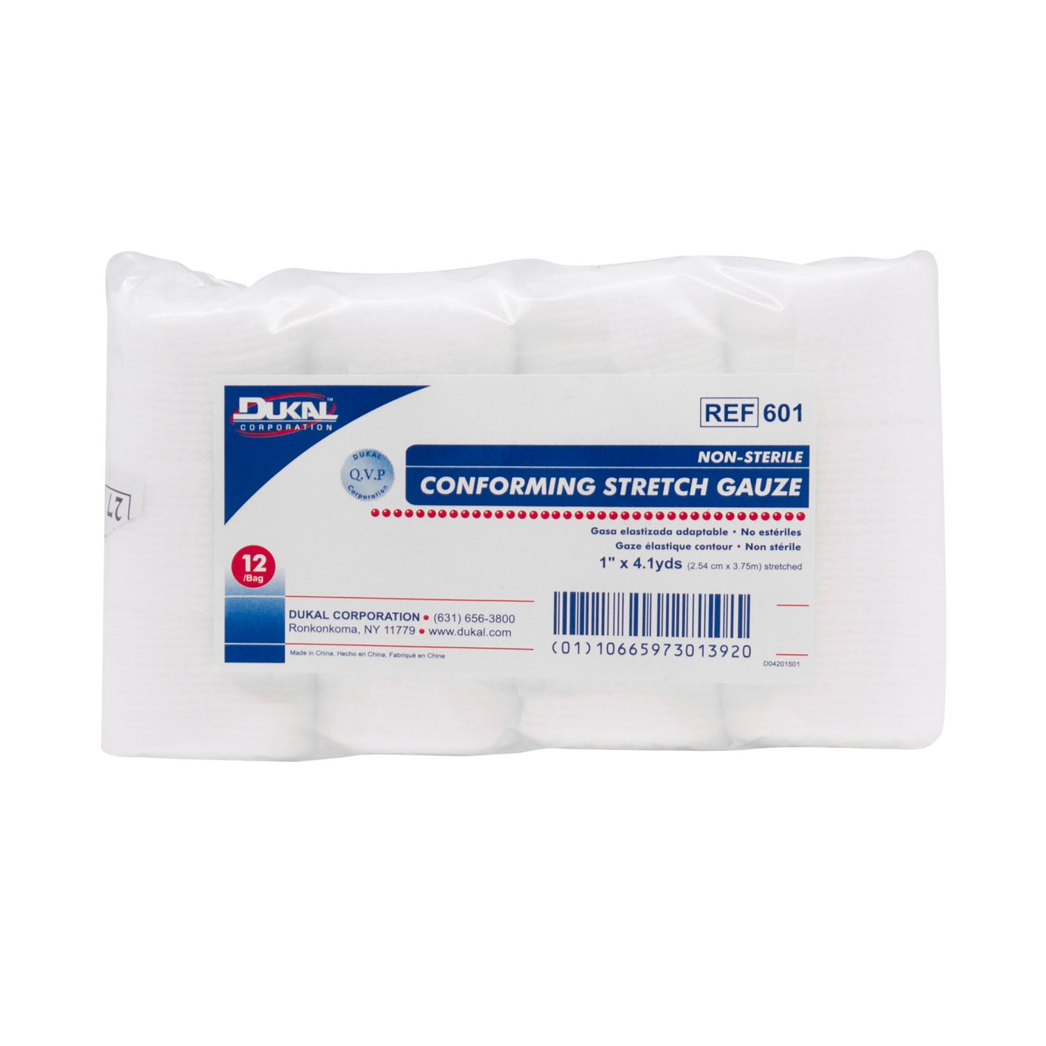 601 - Dukal Corporation - Conforming Gauze, 1" x 4.1yds, Non-Sterile, 12 rl/bg, 8 bg/cs    , cs