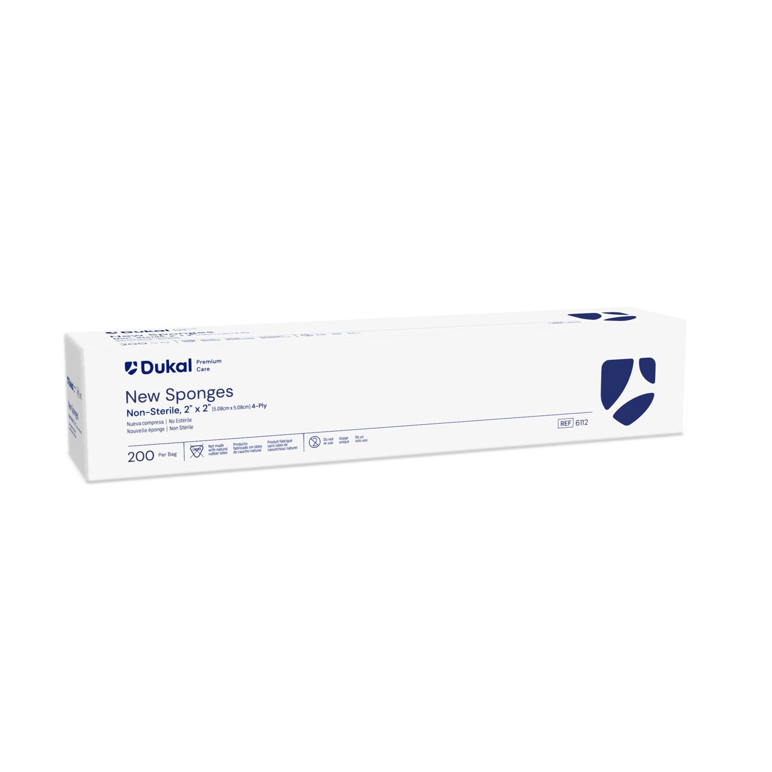6112 - Dukal Corporation - Sponge, 2" x 2", Non-Woven New Sponge, Non-Sterile, 4-Ply, 200/bg, 40 bg/cs (60 cs/plt)    , cs