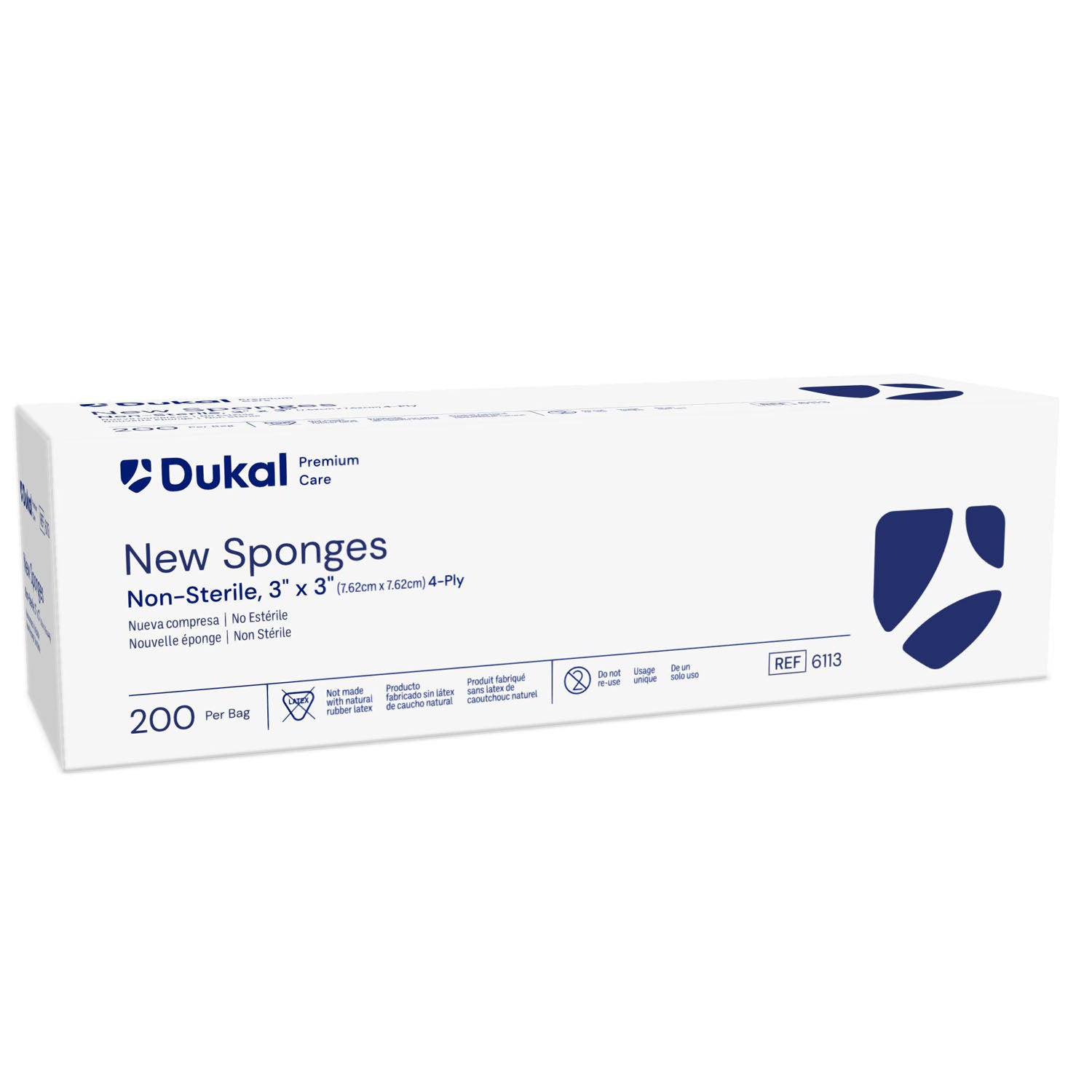 6113 - Dukal Corporation - Esponja nueva de 7,6 x 7,6 cm, no tejida, no estéril, de 4 capas, 200 unidades por bolsa, 20 unidades por caja (40 unidades por plt).