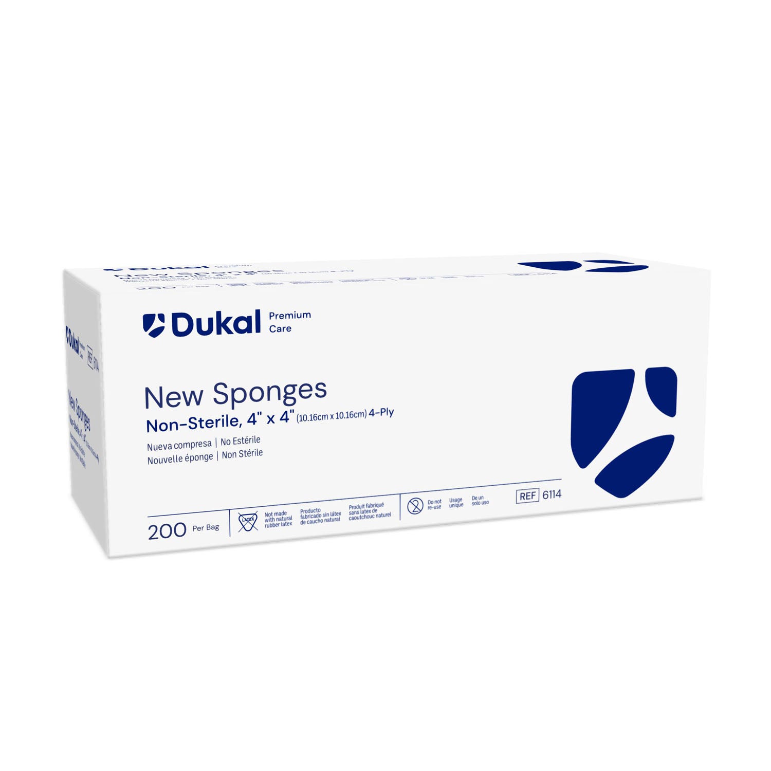 6114 - Dukal 公司 - 海綿，4 英寸 x 4 英寸，無紡布新海綿，非無菌，4 層，200 片/袋，10 袋/箱（50 箱/托盤），箱裝