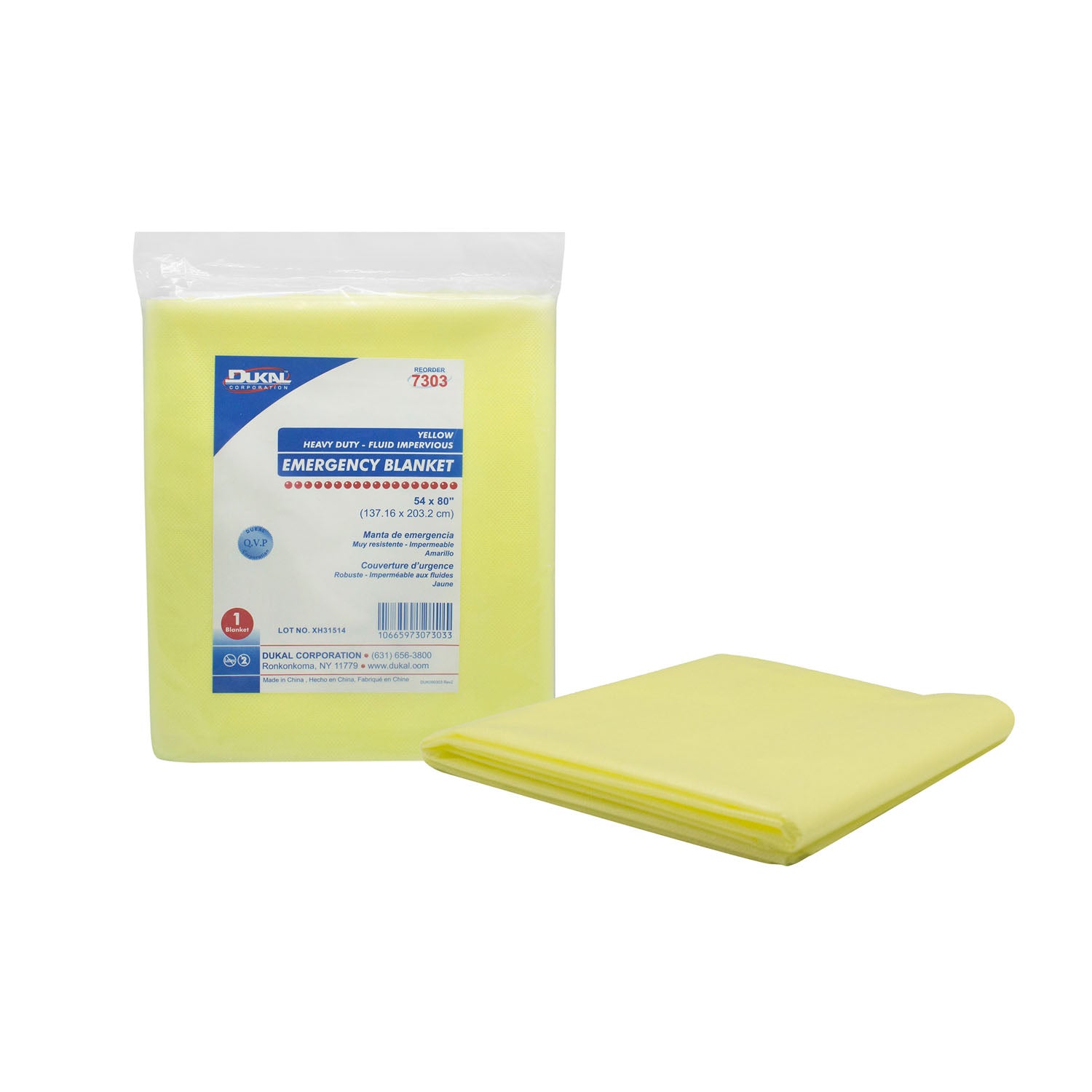 7303 - Dukal Corporation - Emergency Blanket, 54 x 80", Yellow, Heavy Duty Fluid Impervious, 1/bg, 50 bg/cs    , cs