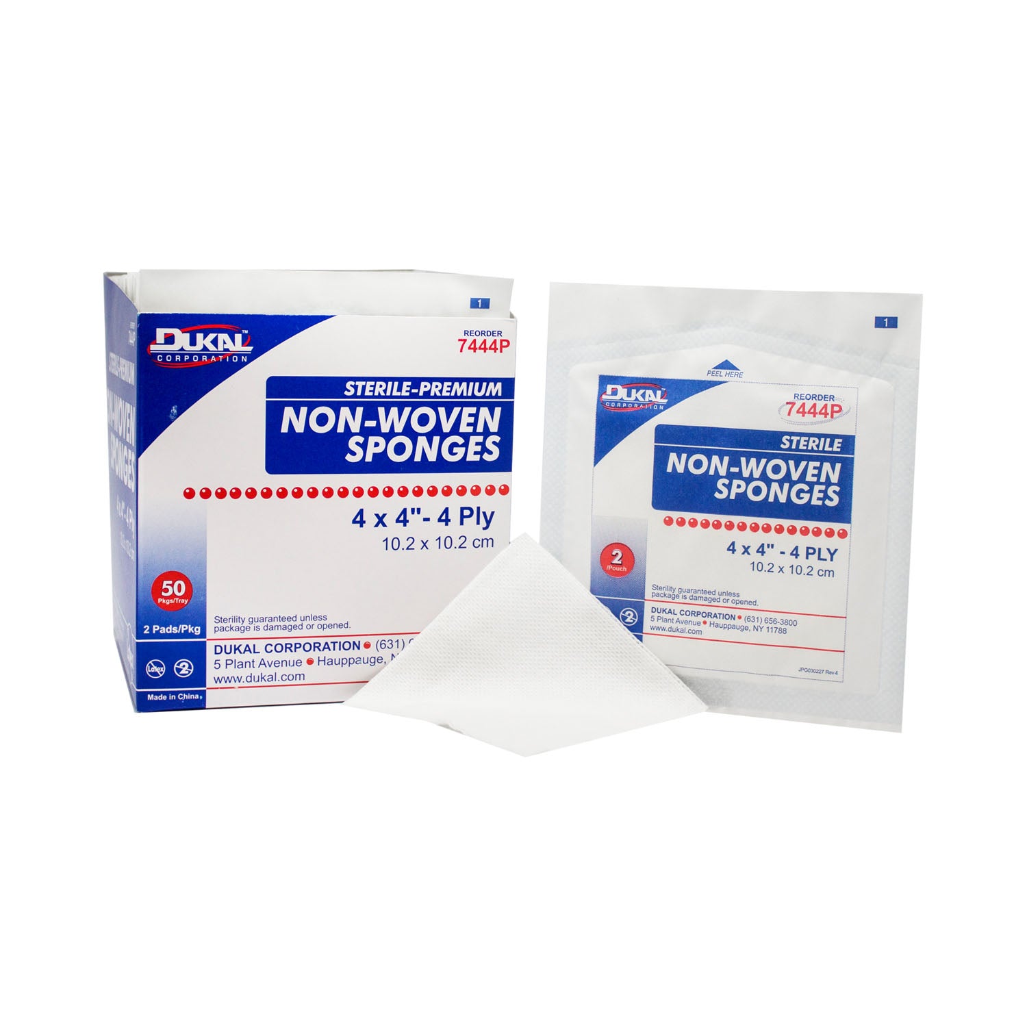 7444P - Dukal Corporation - Sponge, 4" x 4" Non-Woven, Premium, Sterile, 4-Ply, 2/pk, 50 pk/bx, 12 bx/cs    , cs