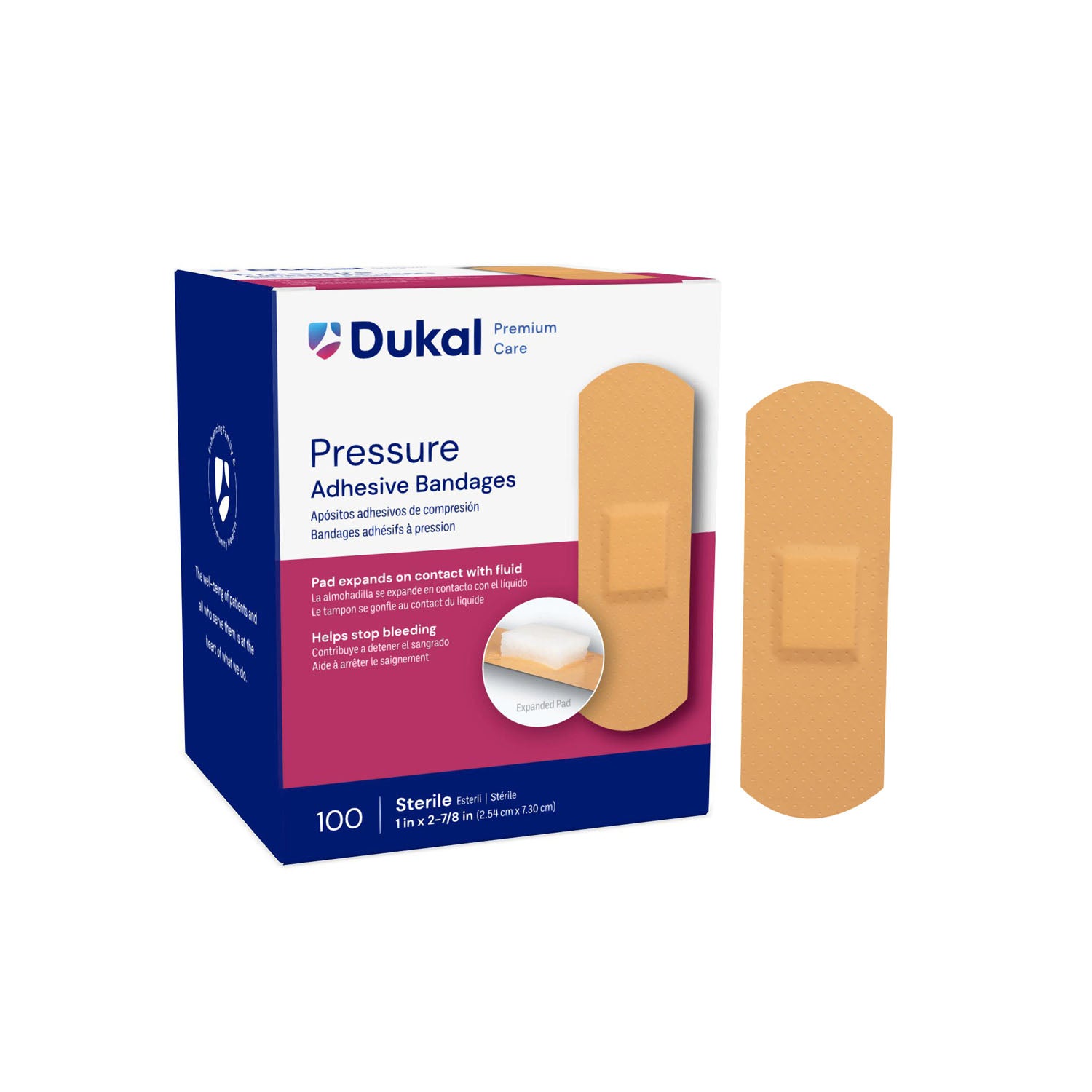 7620 - Dukal Corporation - Vendaje de presión, 1" x 2-7/8", 100/caja, 24 cajas/caja, caja