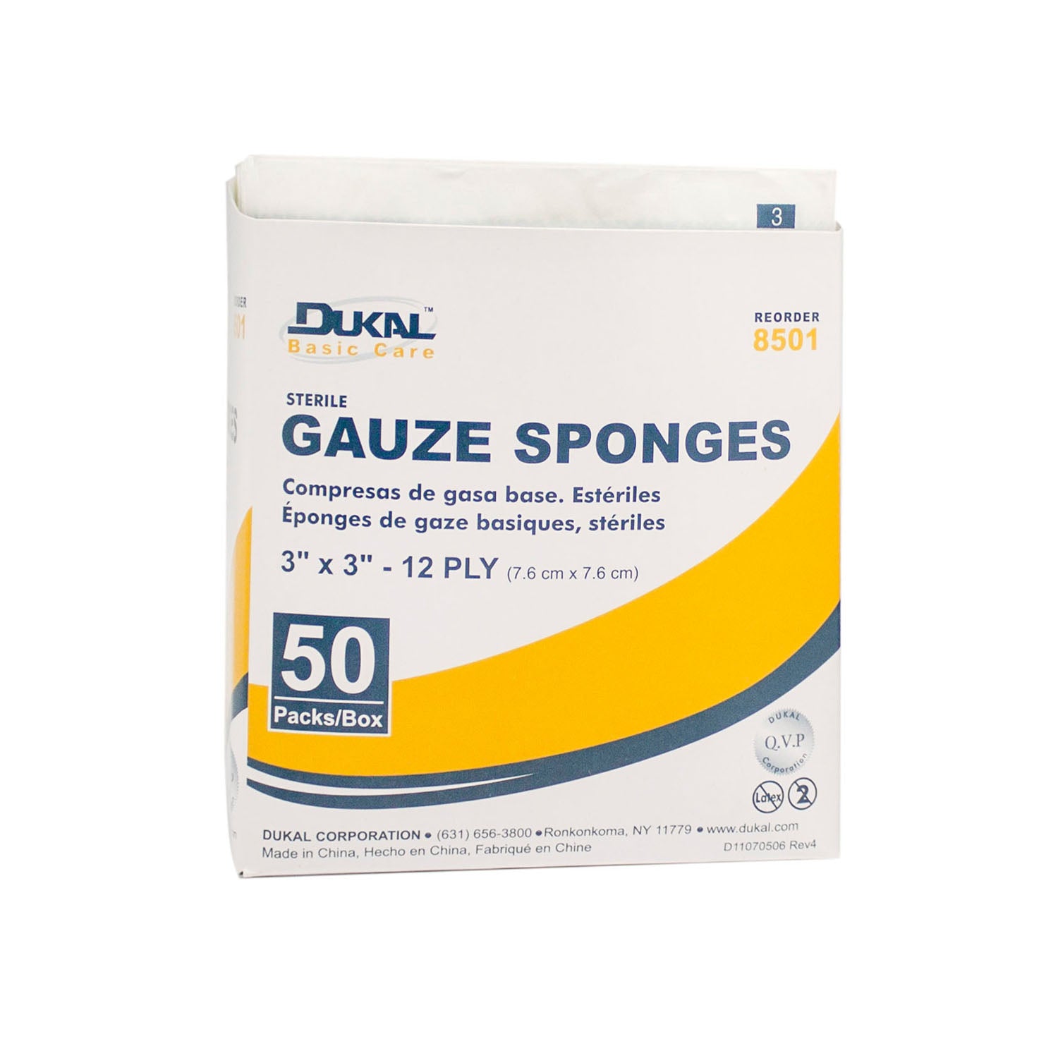 8501 - Dukal Corporation - Gauze Sponge, 3" x 3", Sterile, 12-Ply, 2/pk, 50 pk/bx, 24 bx/cs    , cs