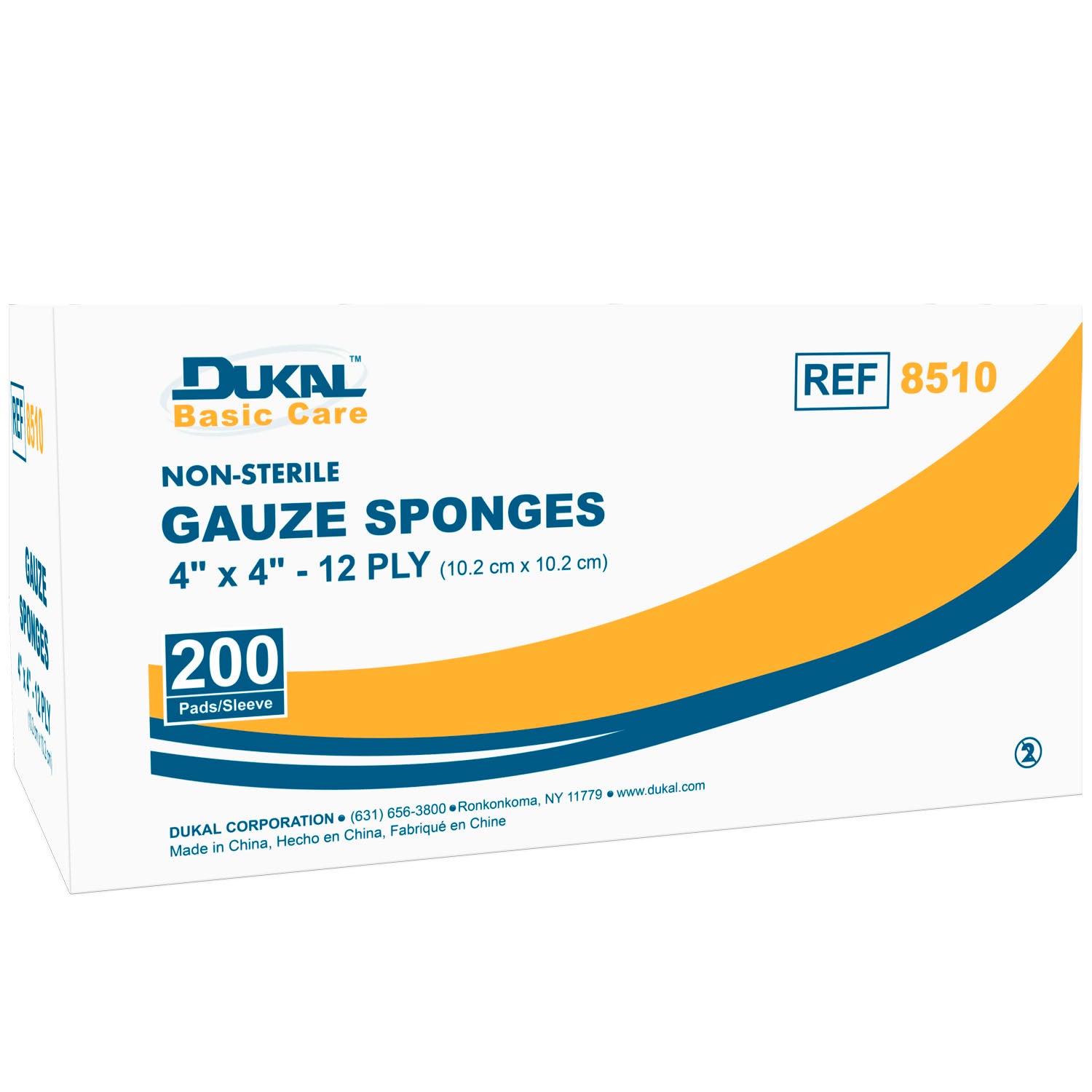 8510 - Dukal Corporation - Gauze Sponge, 4" x 4", Non-Sterile, 12-Ply, 200/bg, 10 bg/cs (72 cs/plt)    , cs