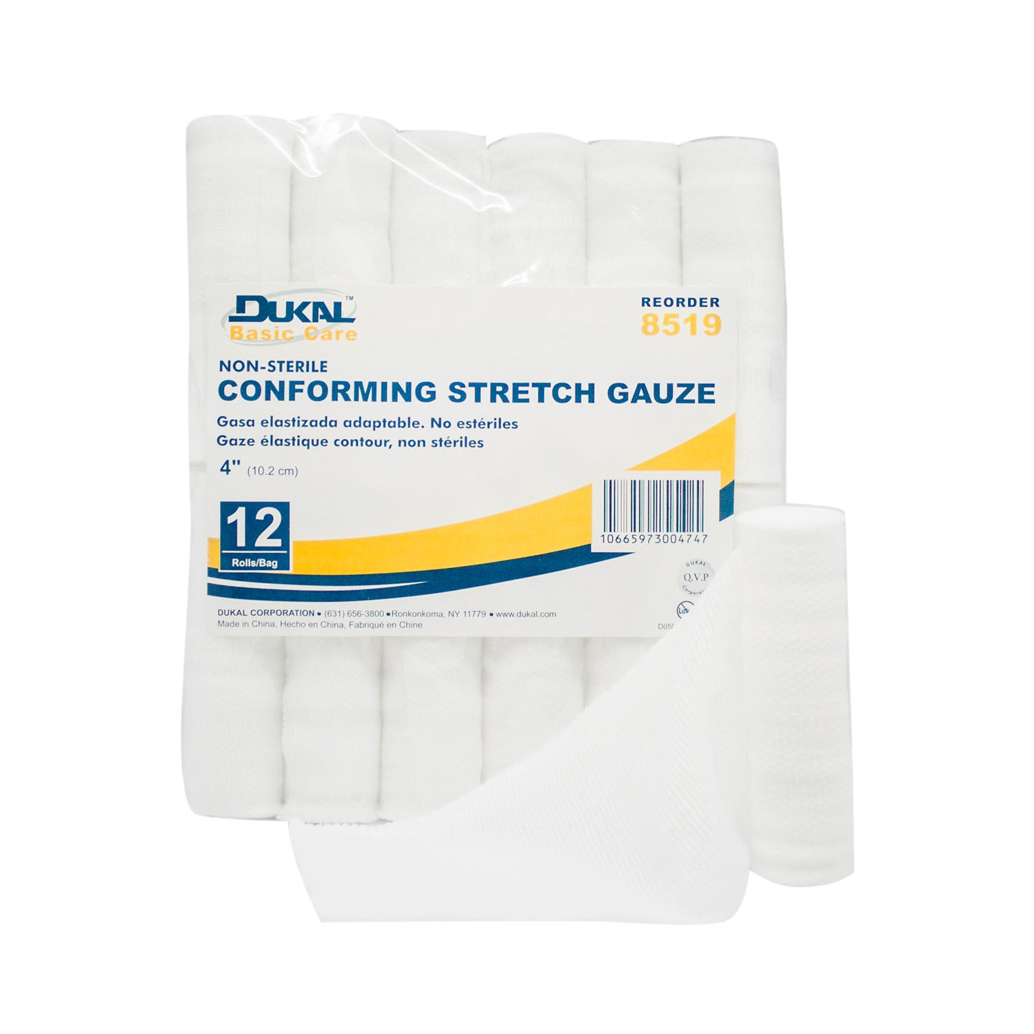 8519 - Dukal Corporation - Conforming Stretch Gauze, 4" Non-Sterile, 12 rl/bg, 8 bg/cs (154 cs/plt)    , cs