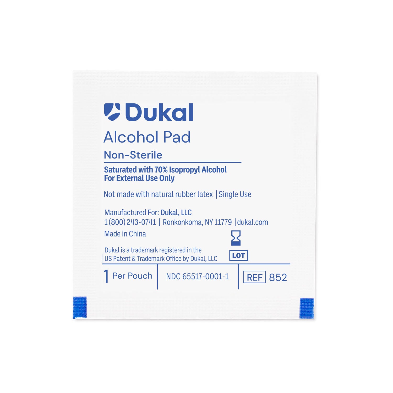 852-1000 - Dukal Corporation - 酒精消毒棉片，中號，非無菌，散裝，1000片/盒，4盒/箱，箱裝