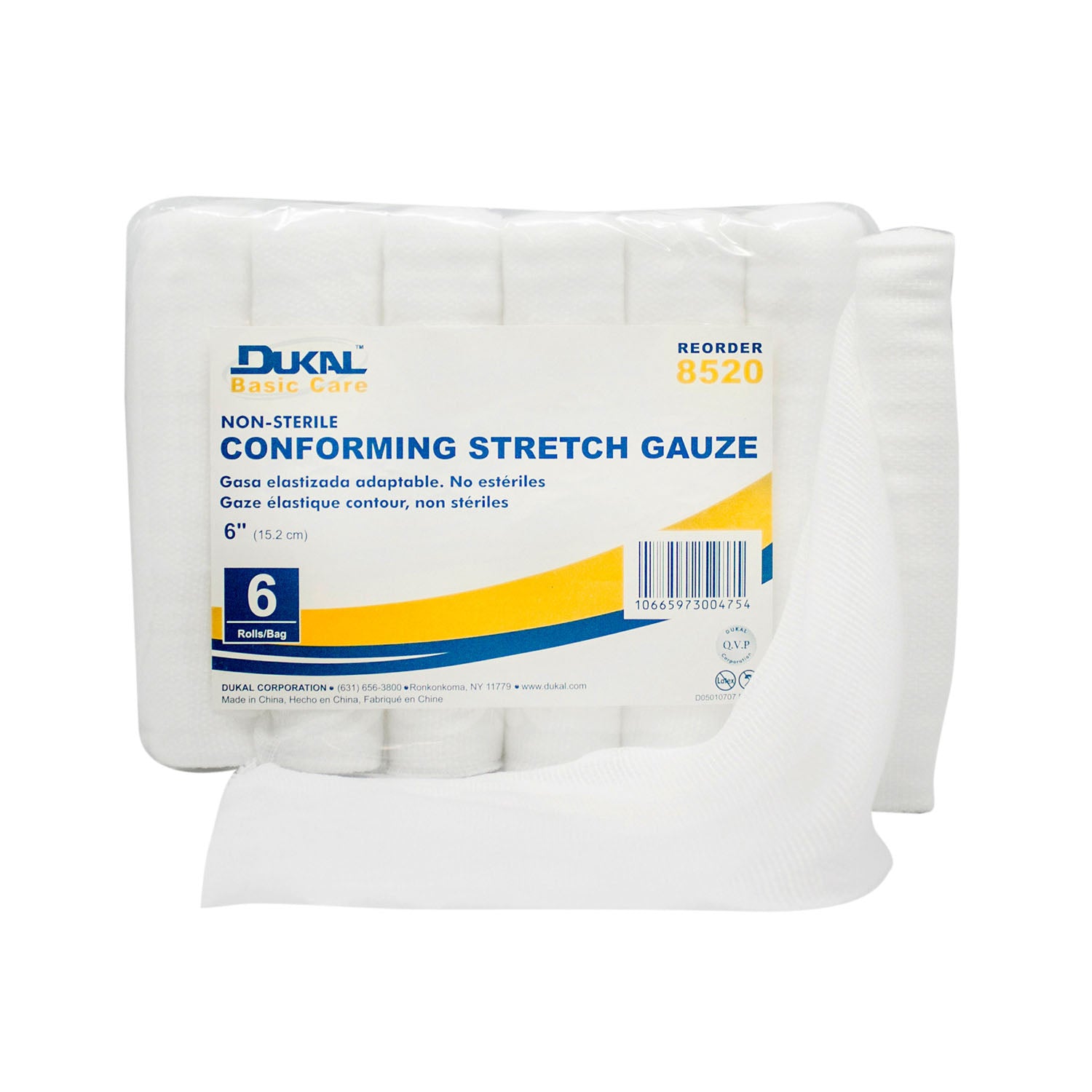 8520 - Dukal Corporation - Conforming Stretch Gauze, 6" Non-Sterile, 6 rl/bg, 8 bg/cs    , cs