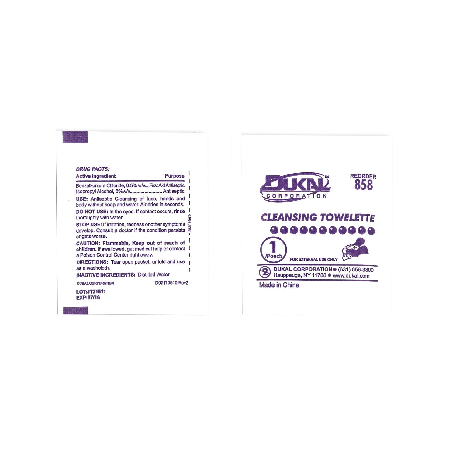 858-1000 - Dukal 公司 - 清潔濕紙巾，5 英寸 x 8 英寸，散裝，1 片/包，3 片/條，1500 片/箱，箱裝