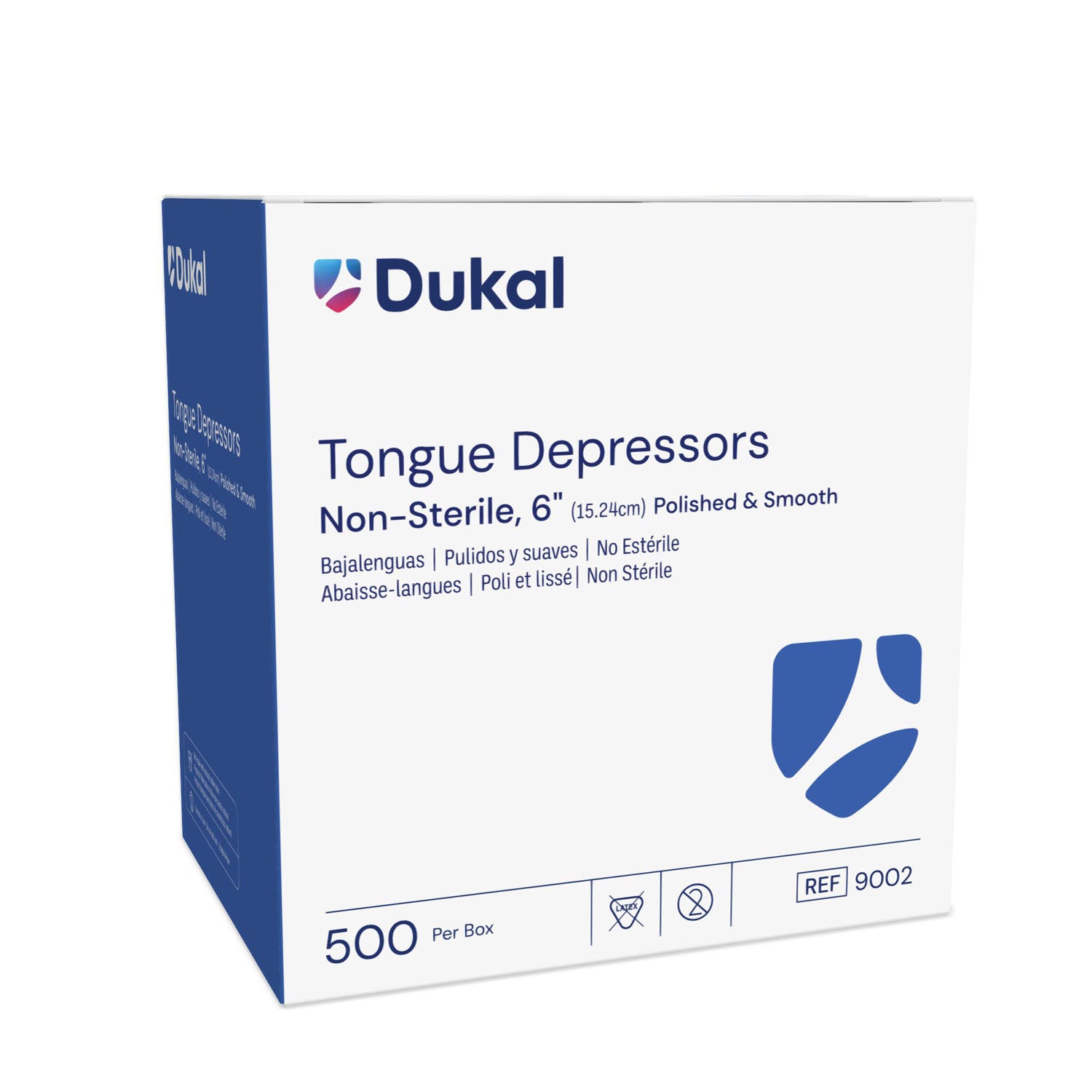 9002 - Dukal Corporation - Depresor lingual, sénior, 6", no estéril, 500 piezas/caja, 10 cajas/caja (48 cajas/plt), caja