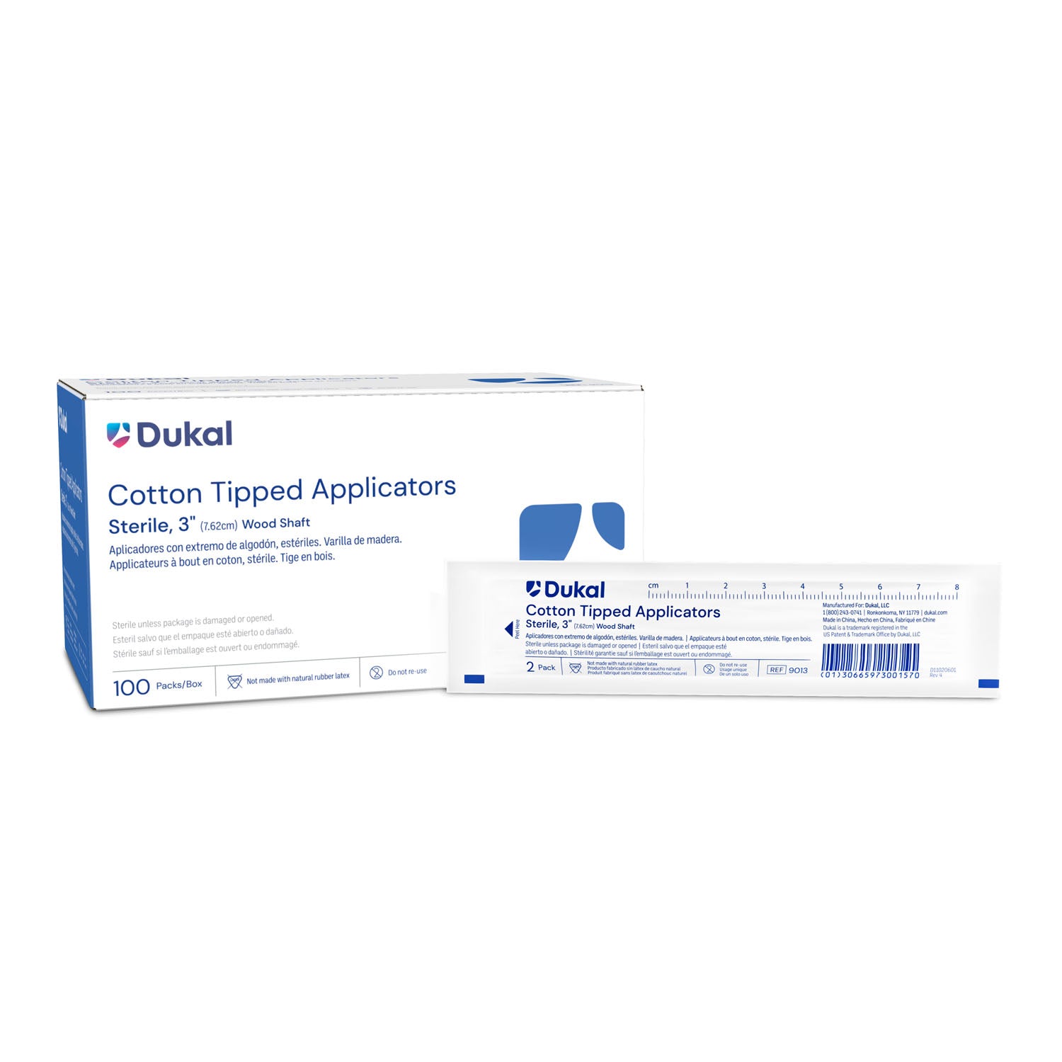 9013 - Dukal Corporation - 棉籤，3吋木桿，無菌，2支/包，100支/盒，10盒/箱，箱裝