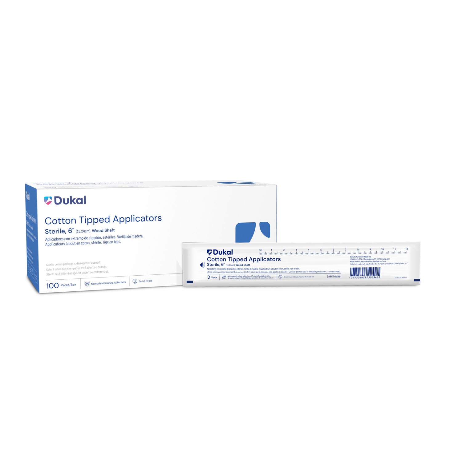 9016 - Dukal Corporation - Applicator, 6" Cotton Tip, Sterile, 2/pk, 100 pk/bx, 10 bx/cs (60 cs/plt)    , cs