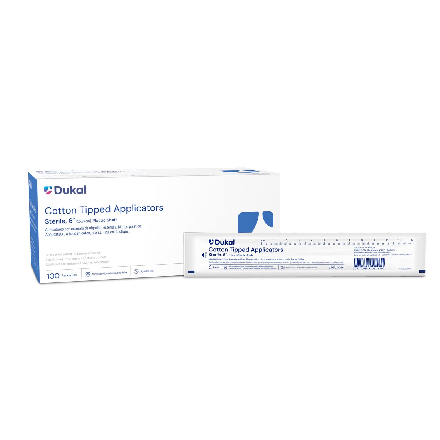 9026 - Dukal Corporation - Applicator, 6" Plastic Shaft Cotton-Tipped, Sterile, 2/pk, 100 pk/bx, 10 bx/cs    , cs