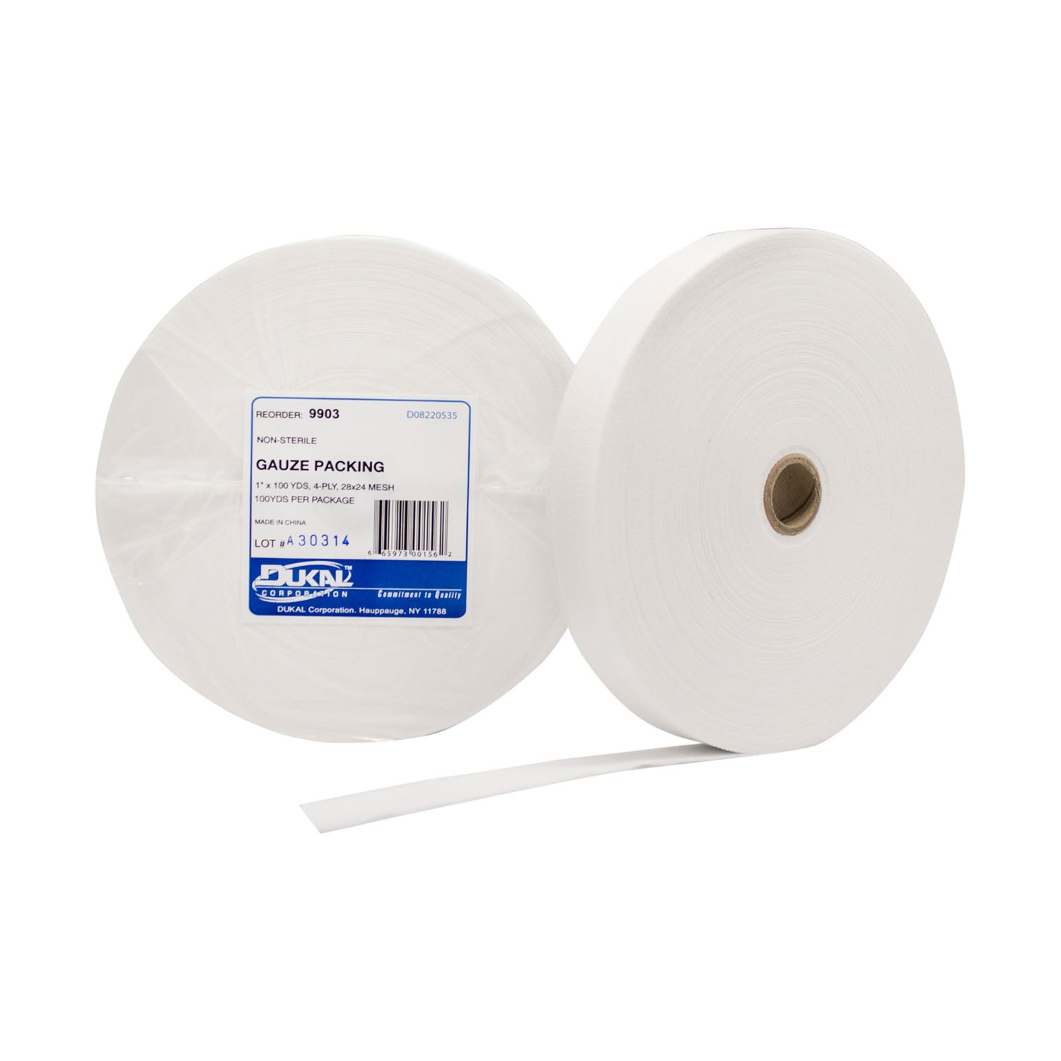 9903 - Dukal Corporation - Gauze Packing, Non-Sterile, 28 x 24 Mesh, 1" x 100 yds, 4-Ply, 10/cs    , cs