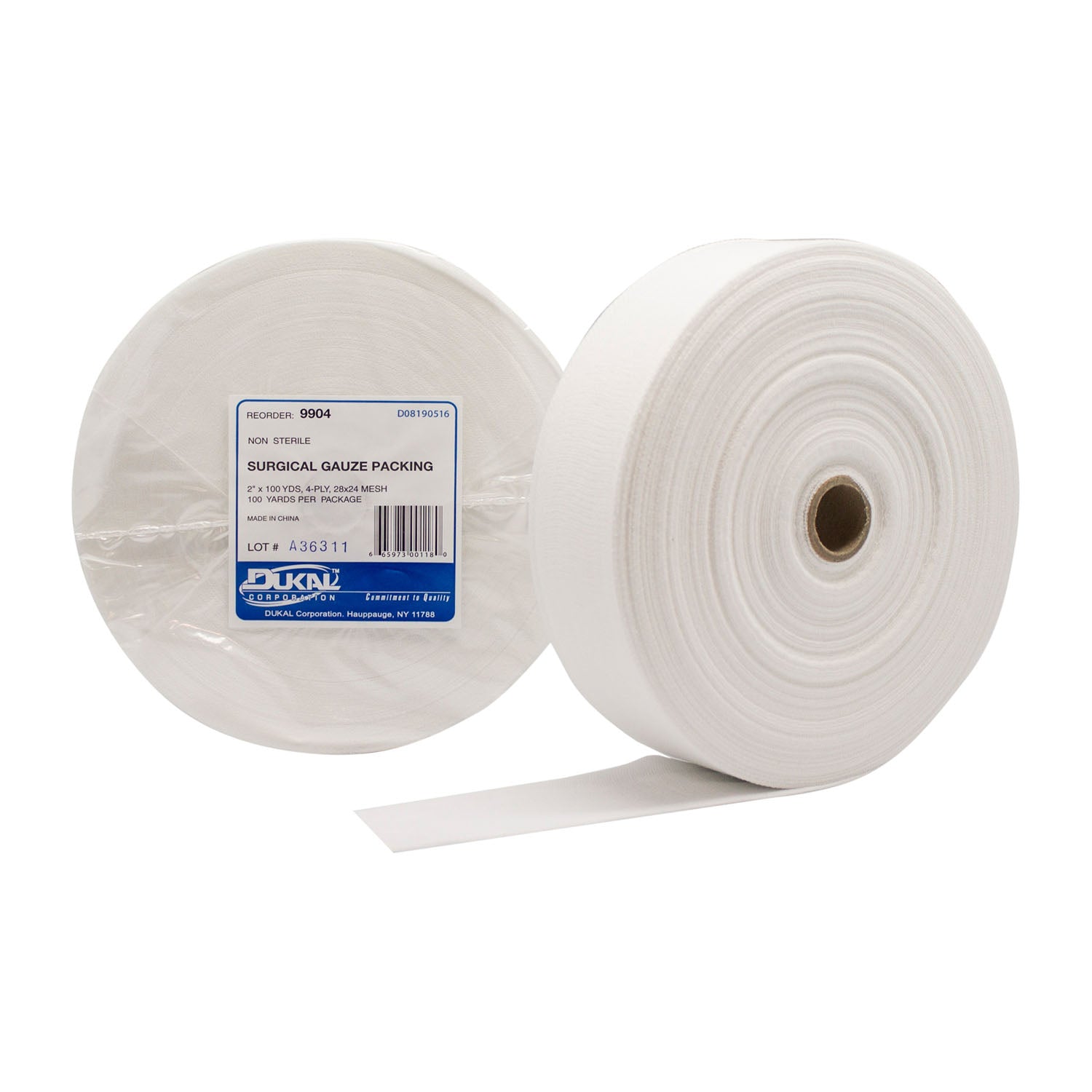9904 - Dukal Corporation - Gauze Packing, Non-Sterile, 28 x 24 Mesh, 2" x 100 yds, 4-Ply, 10/cs    , cs