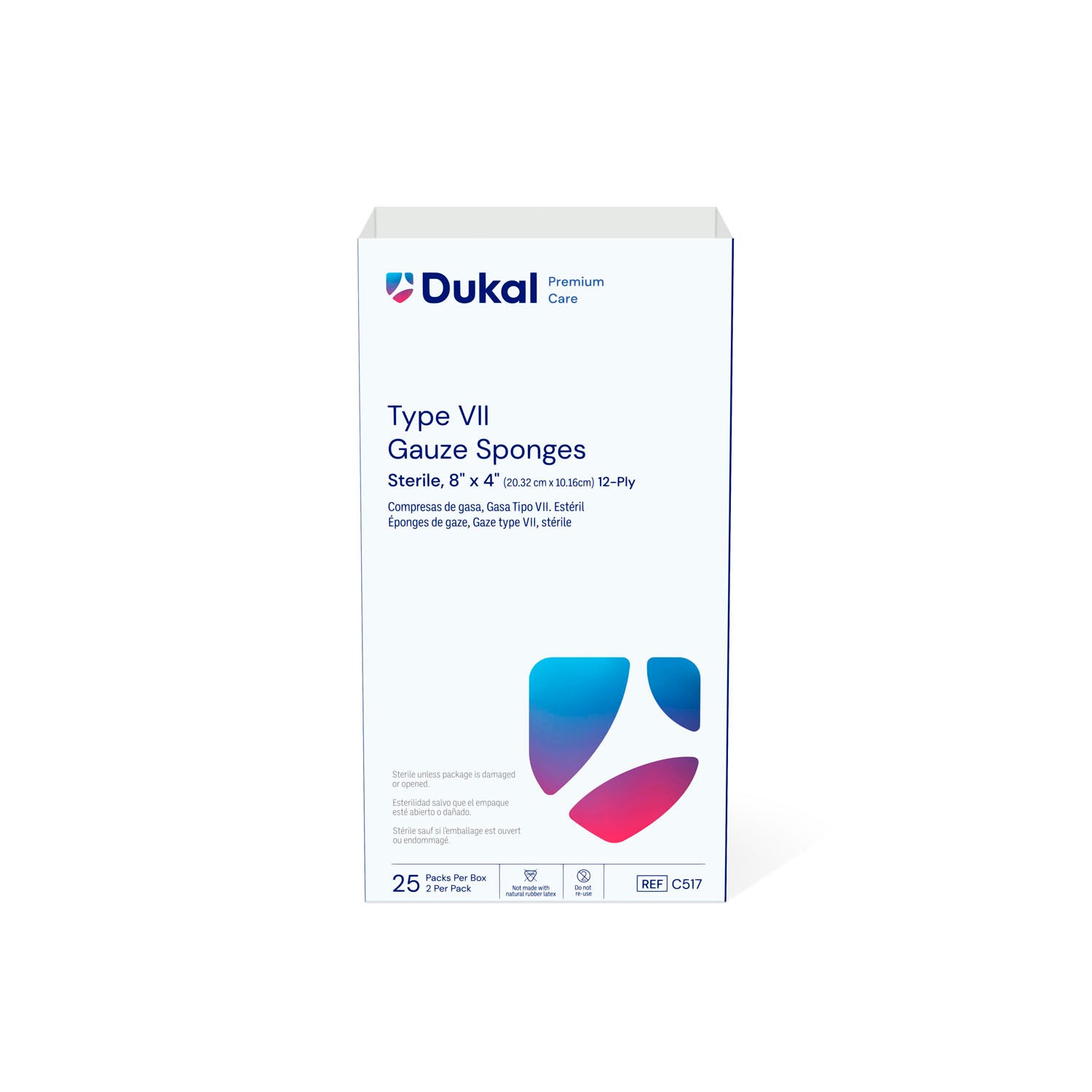 C517 - Dukal Corporation - Gauze Sponge, Type VII, Sterile, 8" x 4", 12-Ply, 2/pk, 25 pk/bx, 20 bx/cs    , cs