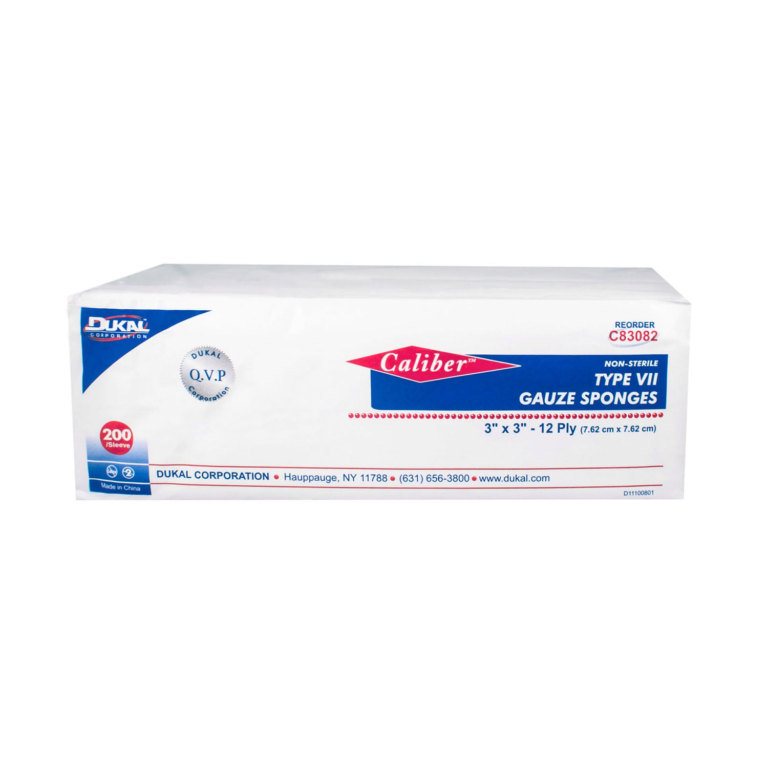 C83082 - Dukal Corporation - Gauze Sponge, Type VII, Non-Sterile, 3" x 3", 12-Ply, 200/bg, 20 bg/cs    , cs