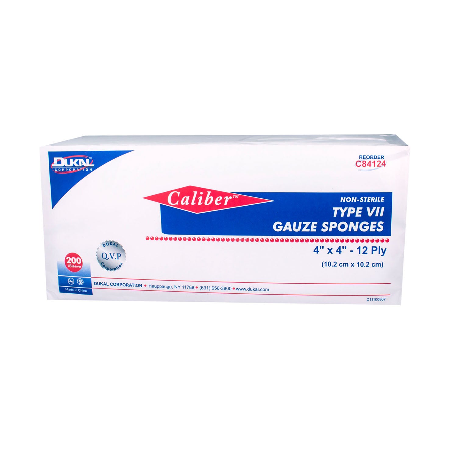 C84124 - Dukal Corporation - Gauze Sponge, Type VII, Non-Sterile, 4" x 4", 12-Ply, 200/bg, 10 bg/cs (60 cs/plt)    , cs