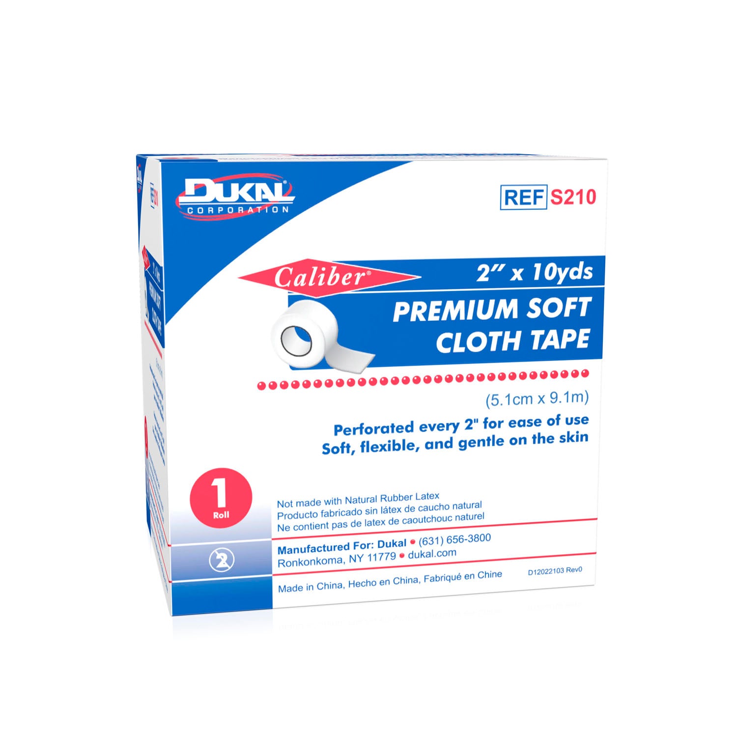 S210 - Dukal Corporation - Cinta de tela suave, 2" x 10 yd, 1 rollo/caja, 50 cajas/caja, caja