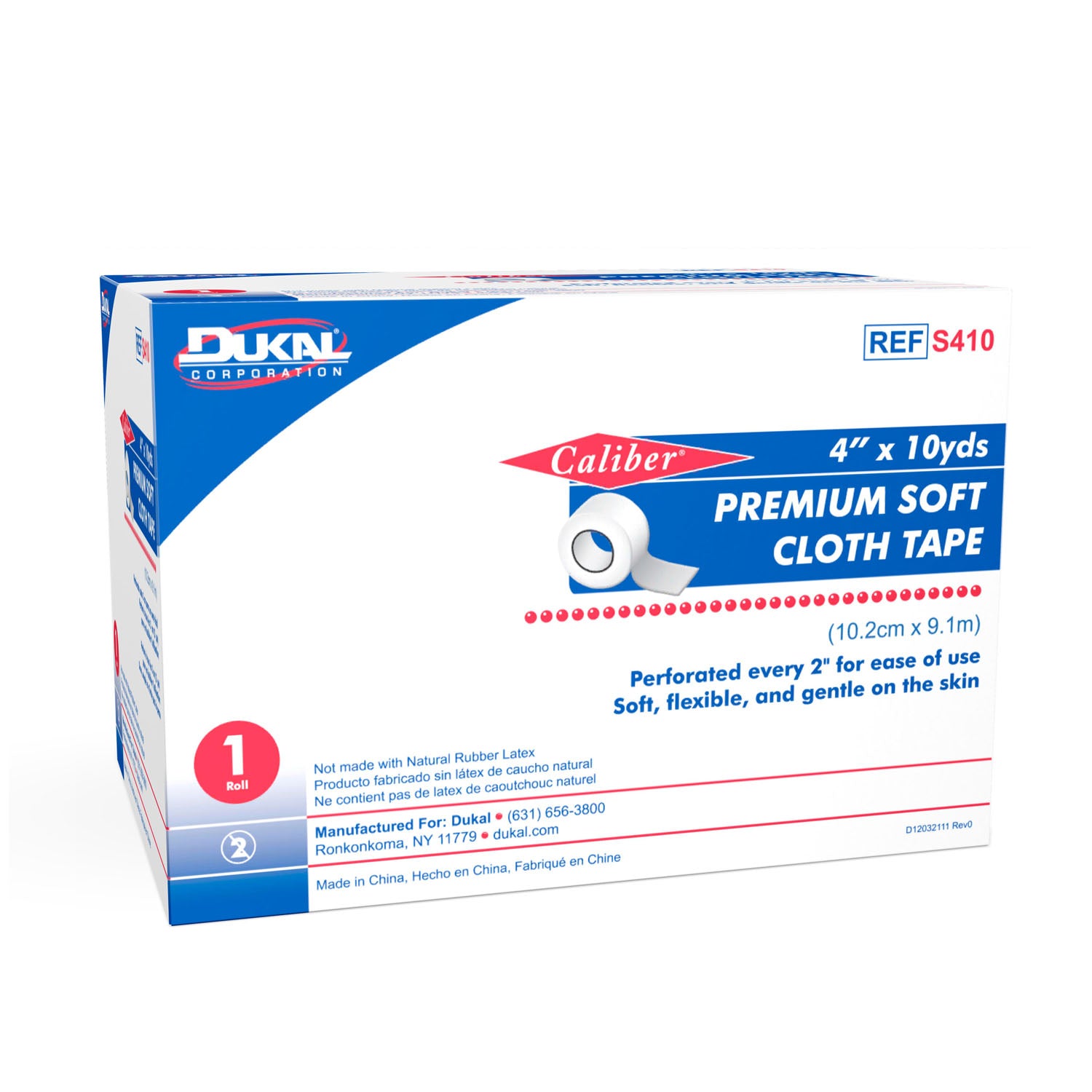 S410 - Dukal Corporation - Cinta de tela suave, 4" x 10 yd, 1 rollo/caja, 25 cajas/caja, caja