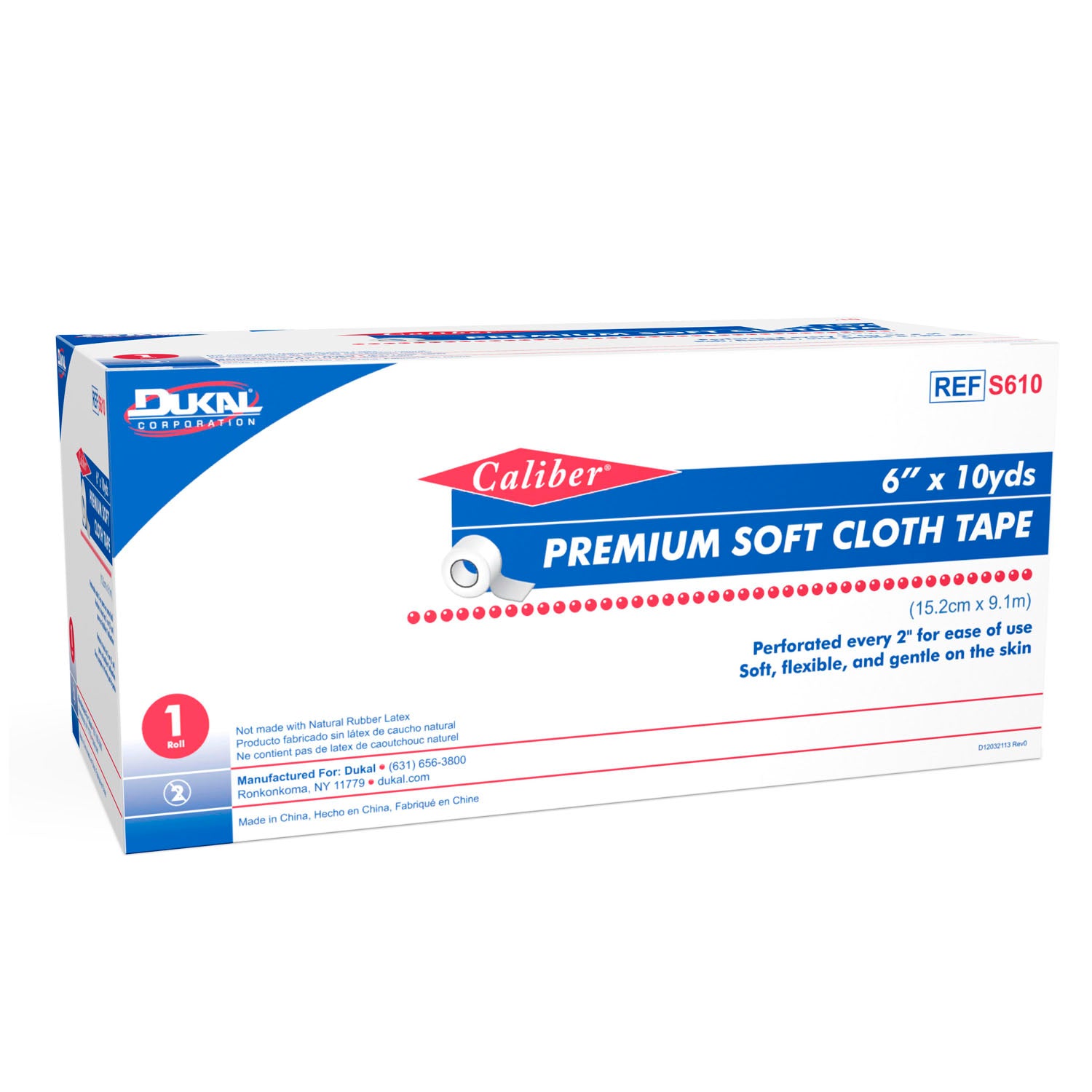S610 - Dukal Corporation - Cinta de tela suave, 6" x 10 yd, 1 rollo/caja, 25 cajas/caja, caja