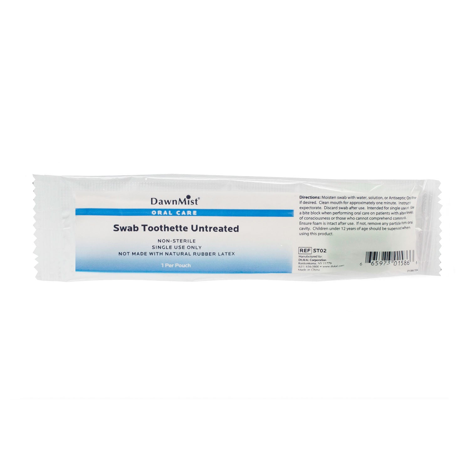 ST02 - Dukal Corporation - Toothette Swab, Untreated, 1/pk, 250 pk/bx, 4 bx/cs (30 cs/plt)    , cs