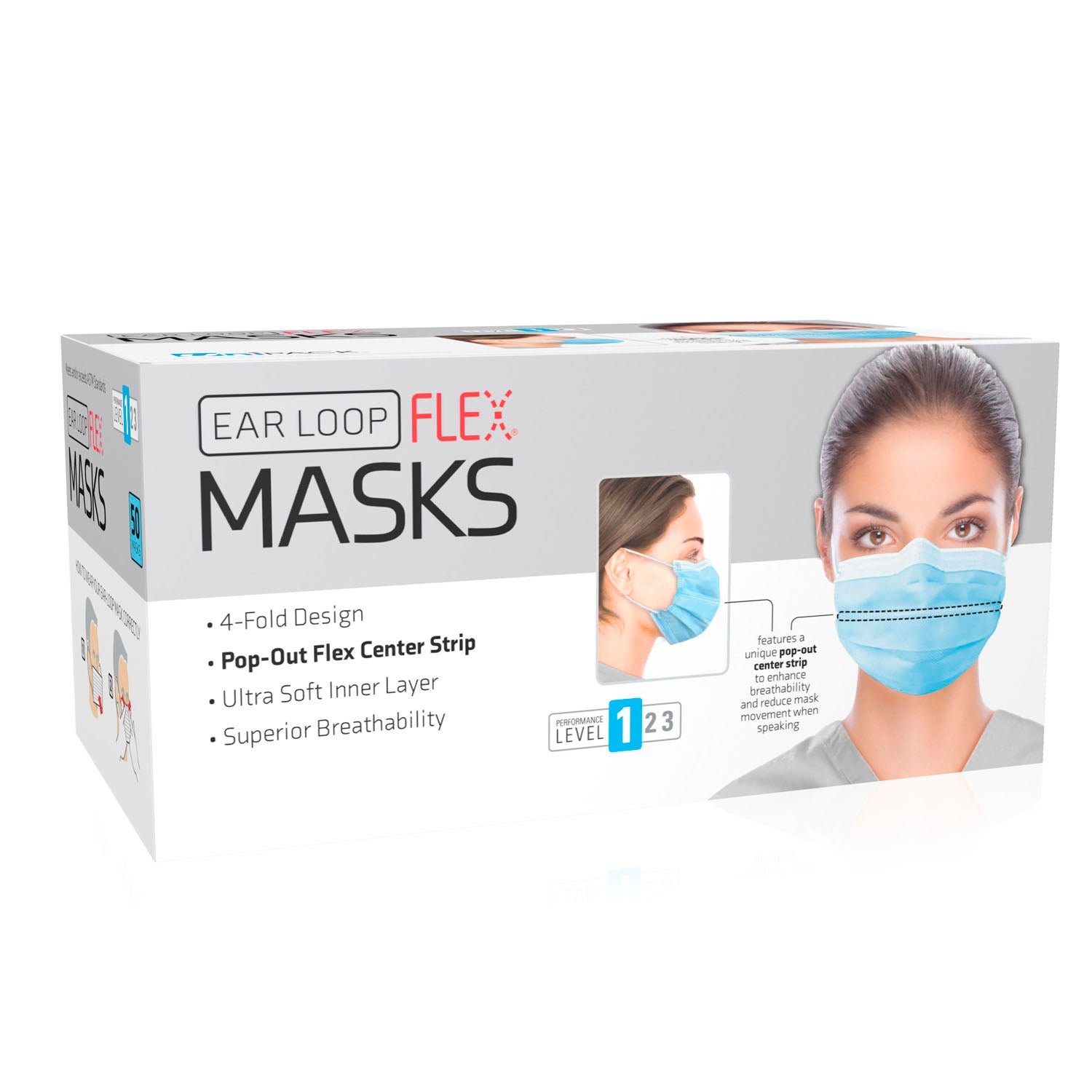 ULM-6181 - Dukal Corporation - Mascarilla flexible, nivel 1, con lazo para la oreja, azul, 50/caja, 20/caja, caja