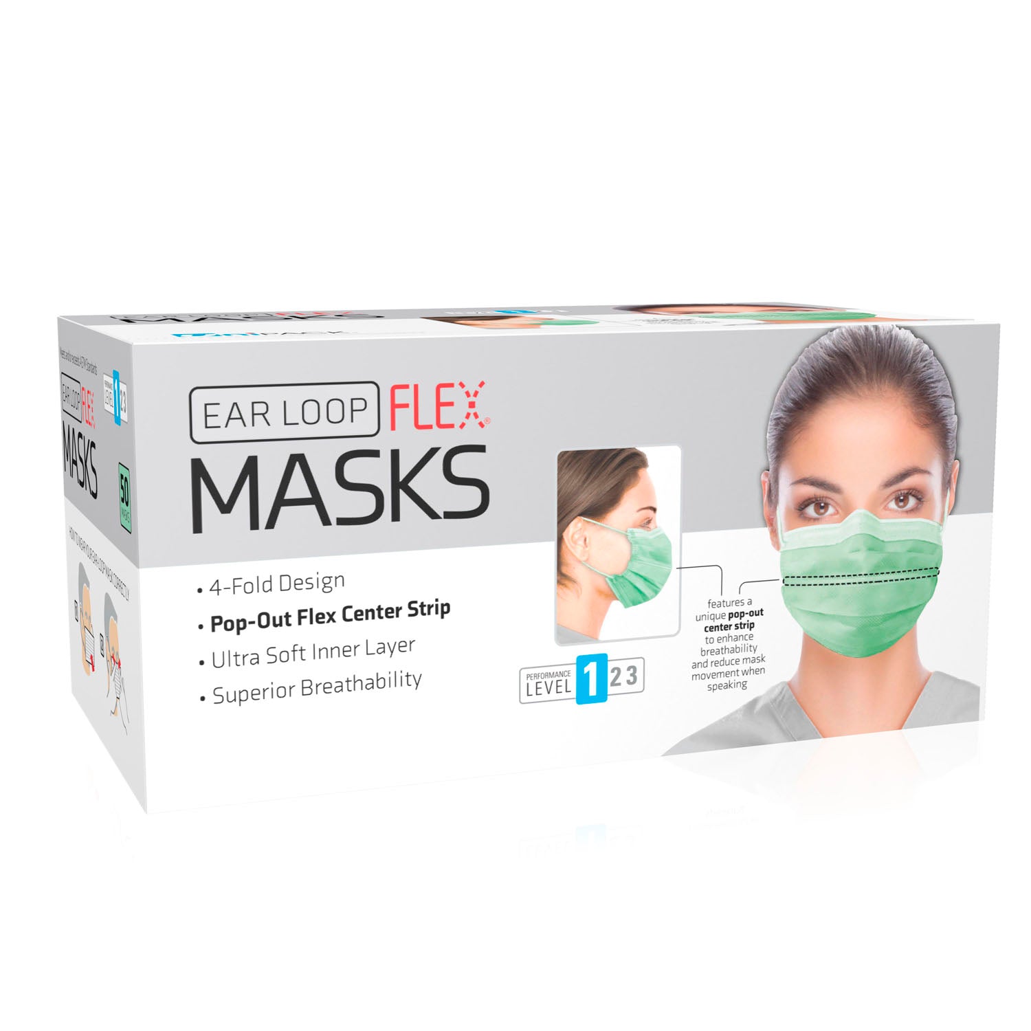 ULM-6185 - Dukal Corporation - Mascarilla flexible, nivel 1, con lazo para la oreja, verde, 50/caja, 20/caja, caja
