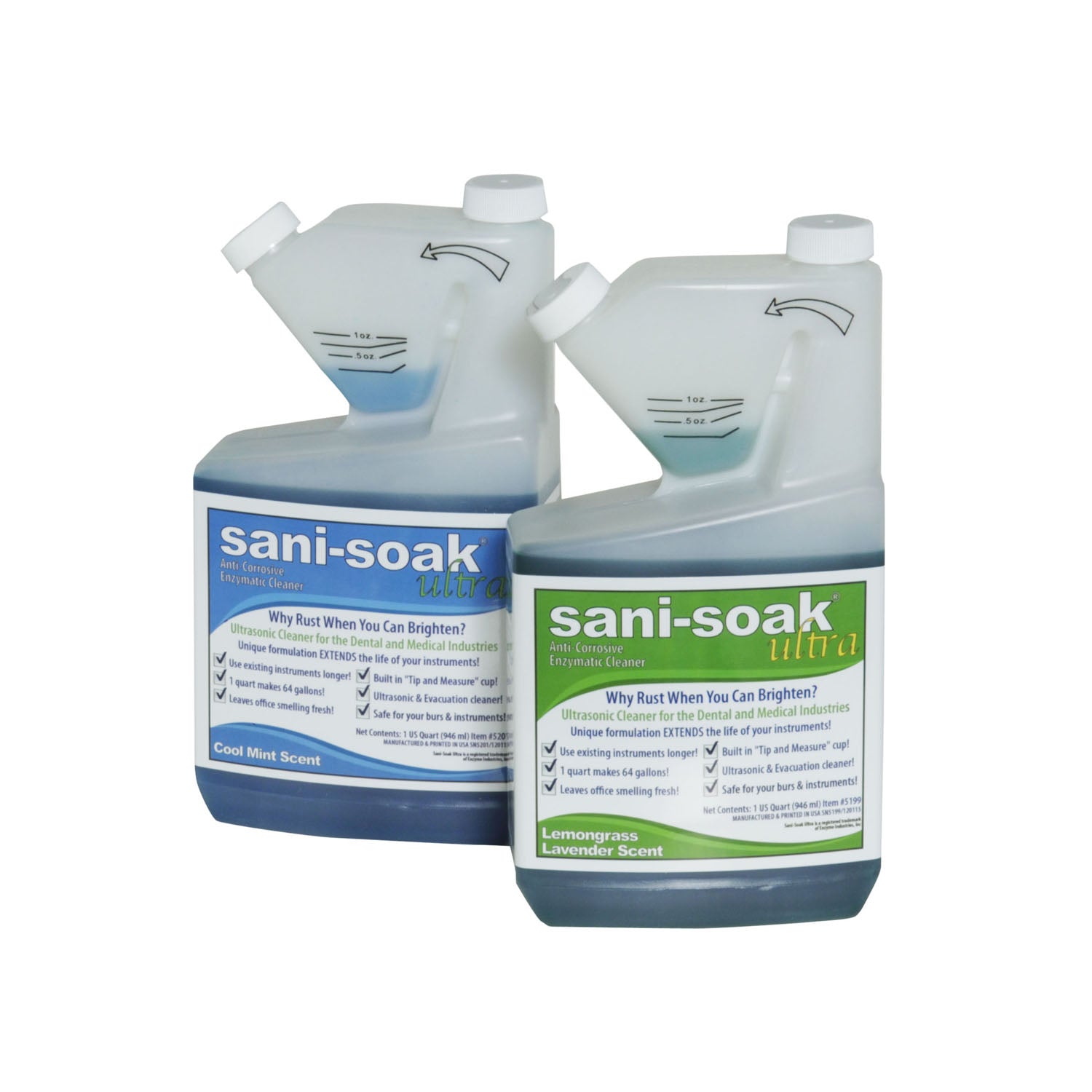 5201-NDC - Enzyme Industries, Inc. - Sani-Soak Ultra Enzymatic Cleaner, Cool Mint, Quart, 12/cs **Item is on Manufacturer Backorder – Limited Inventory when Available**    , cs