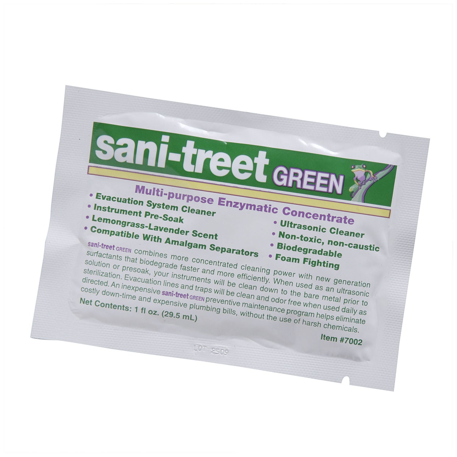 7002-12-NDC - Enzyme Industries, Inc. - Sani-Treet Green, Uni-Dose Packettes, Lemongrass-Lavender Scent, 50 - 1 oz packettes/ctn, 12 ctn/cs **Item is on Manufacturer Backorder – Limited Inventory when Available**    , cs