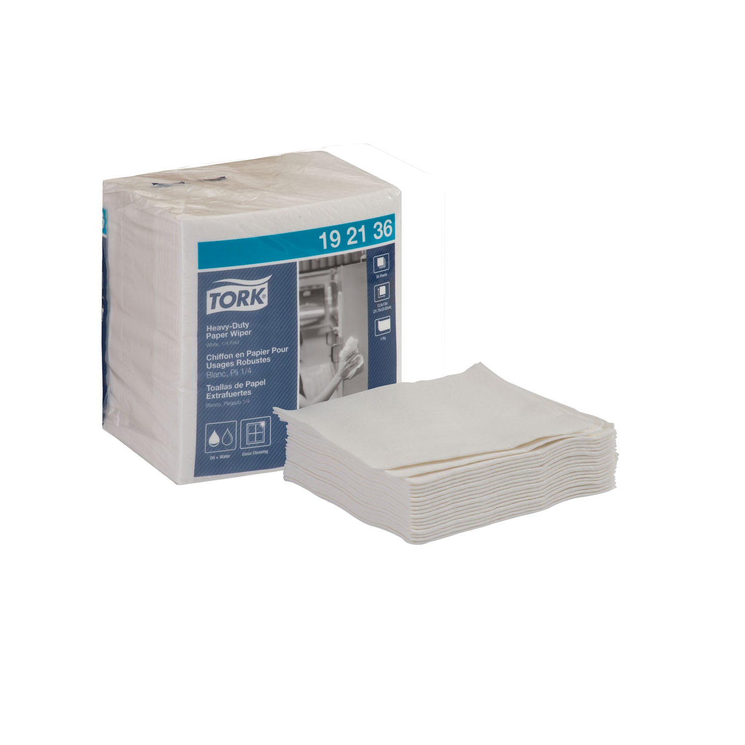 192136 - Essity Professional Hygiene North America, LLC - Toallitas de papel, resistentes, plegadas en 1/4, de 1 capa, blancas, 13" x 12,5", 56 hojas/paquete, 16 paquetes/caja (24 cajas/placa) (42 cajas/placa), caja
