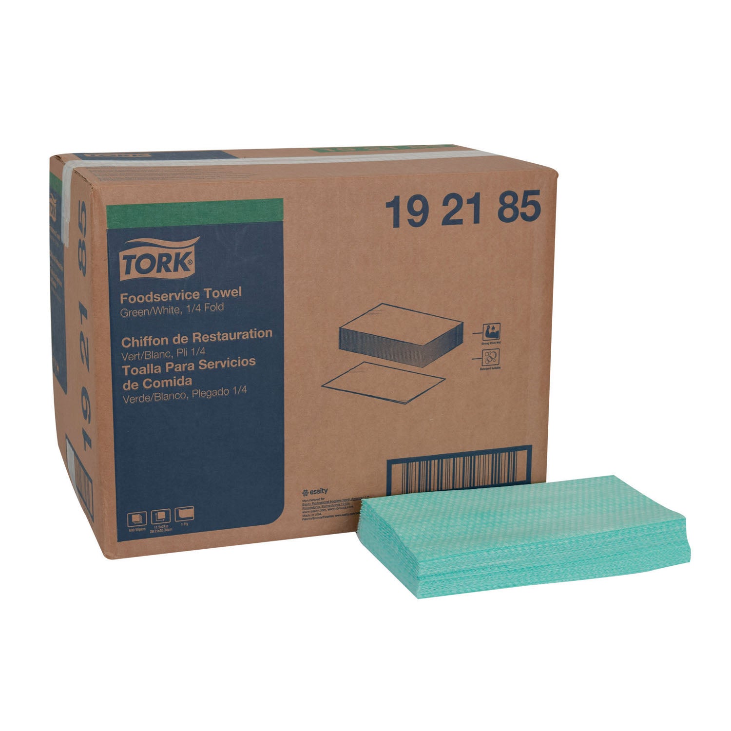 192185 - Essity Professional Hygiene North America, LLC - Toalla de limpieza, doblada 1/4, verde/blanca, 21" x 11.5", 600 hojas/caja, 1 caja/caja (63 cajas/plt)