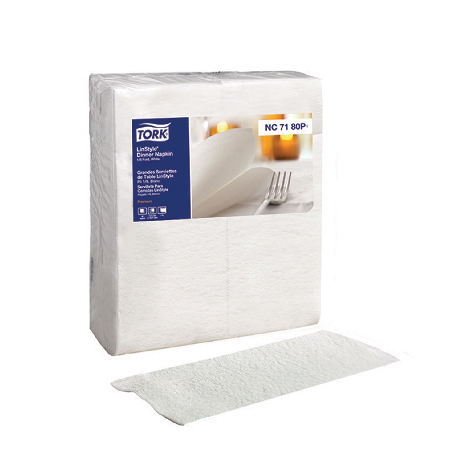 NC7180P - Essity Professional Hygiene North America, LLC - Servilleta de cena, plegado 1/8, premium, blanca, 1 capa, 17" x 16.3", paquete de 60, paquete de 6/caja (99 cajas/plt)