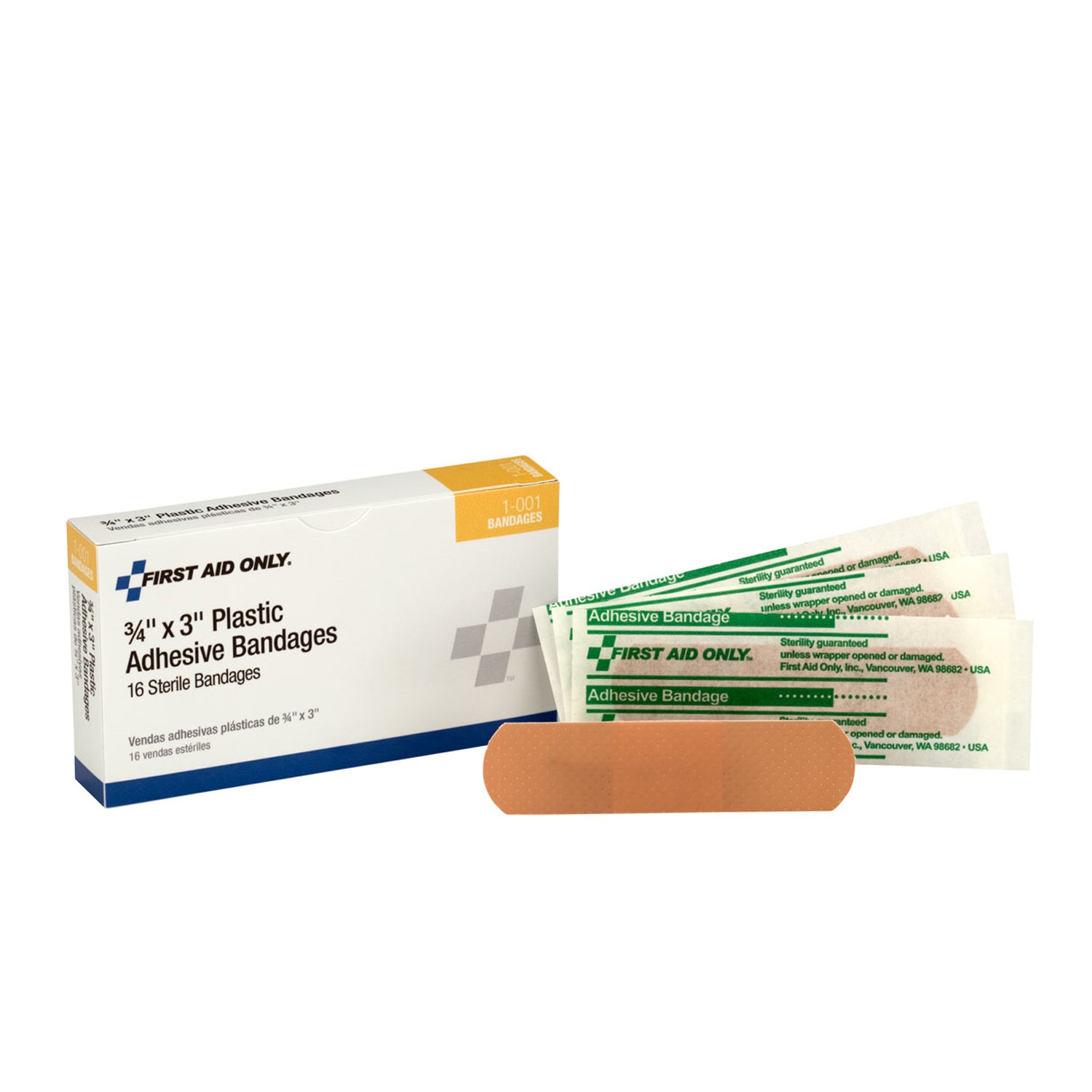 1-001 - First Aid Only/Acme United Corporation - Plastic Bandages, 3/4"x3", 16/bx  (DROP SHIP ONLY - $150 Minimum Order)    , bx