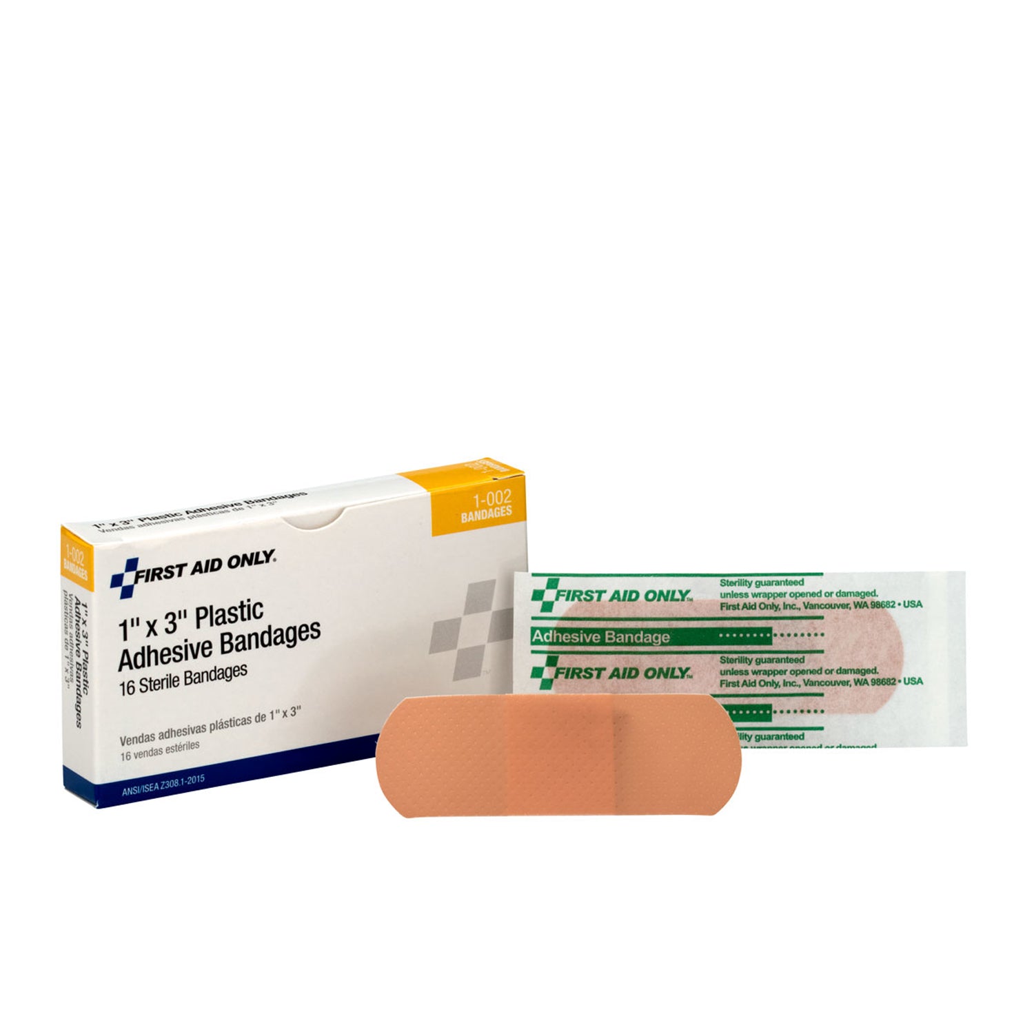 1-002 - First Aid Only/Acme United Corporation - Plastic Bandages, 1"x3", 16/bx  (DROP SHIP ONLY - $150 Minimum Order)    , bx