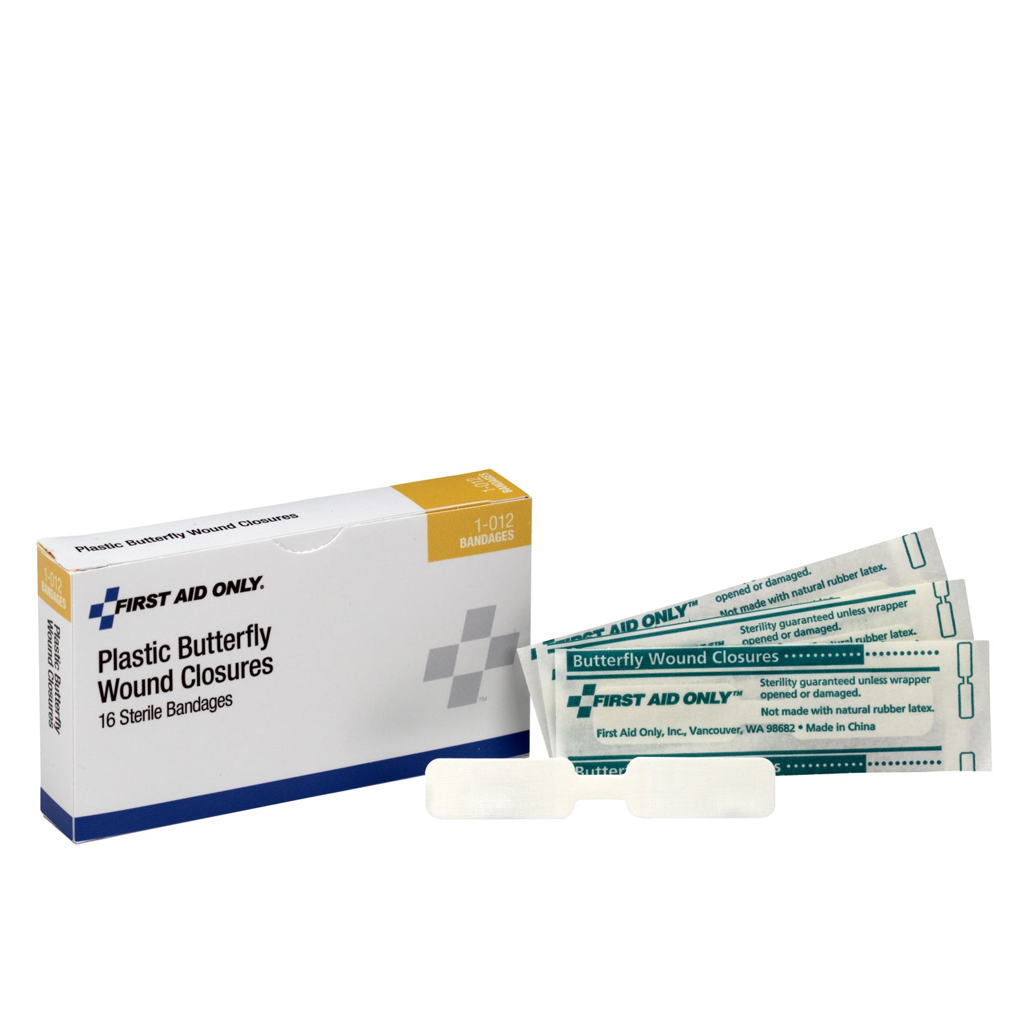 1-012 - First Aid Only/Acme United Corporation - Butterfly Wound Closures, Large, 16/bx  (DROP SHIP ONLY - $150 Minimum Order)    , bx
