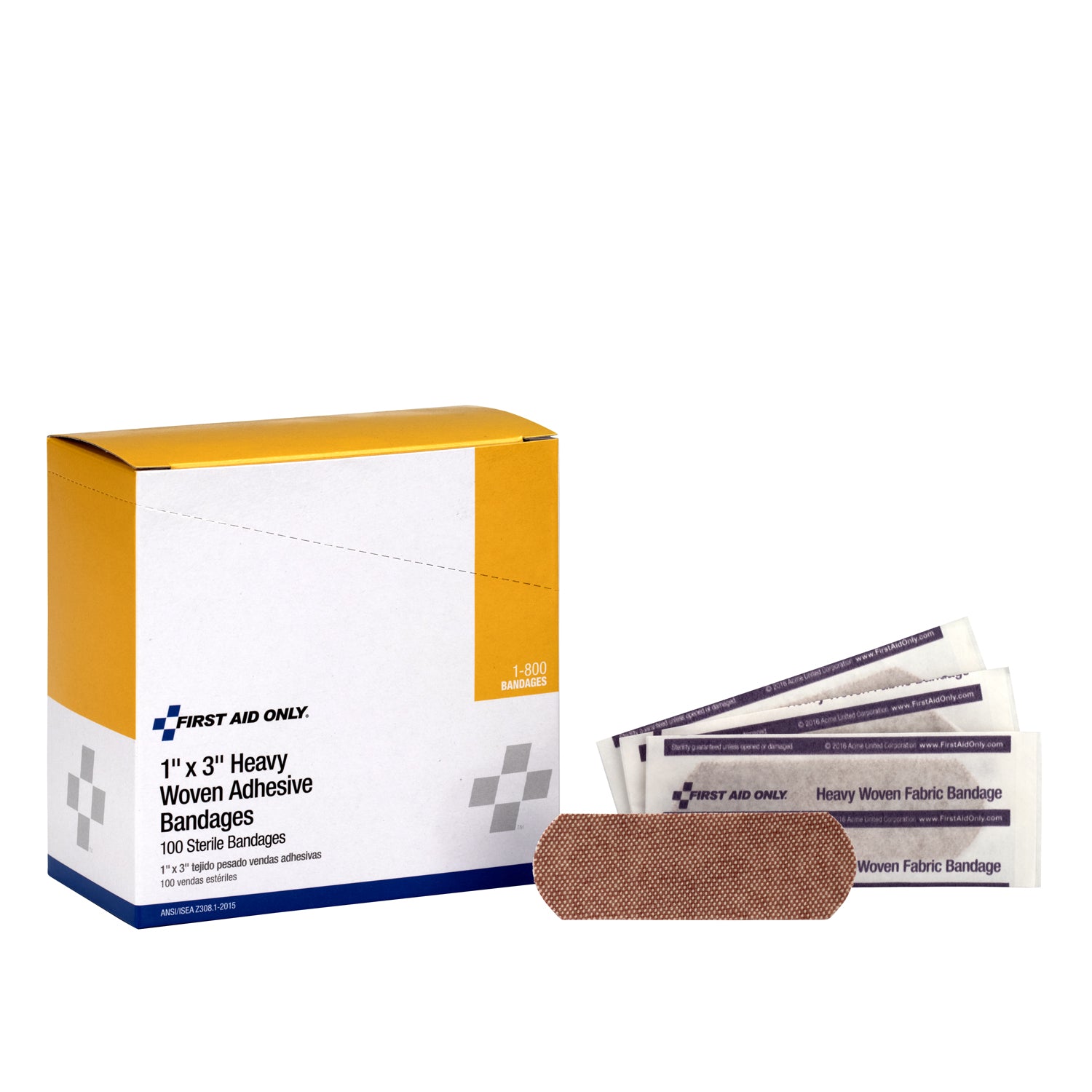 1-800 - First Aid Only/Acme United Corporation - Heavy Woven Fabric Bandages, 1"x3", 100/bx (DROP SHIP ONLY - $150 Minimum Order)    , bx