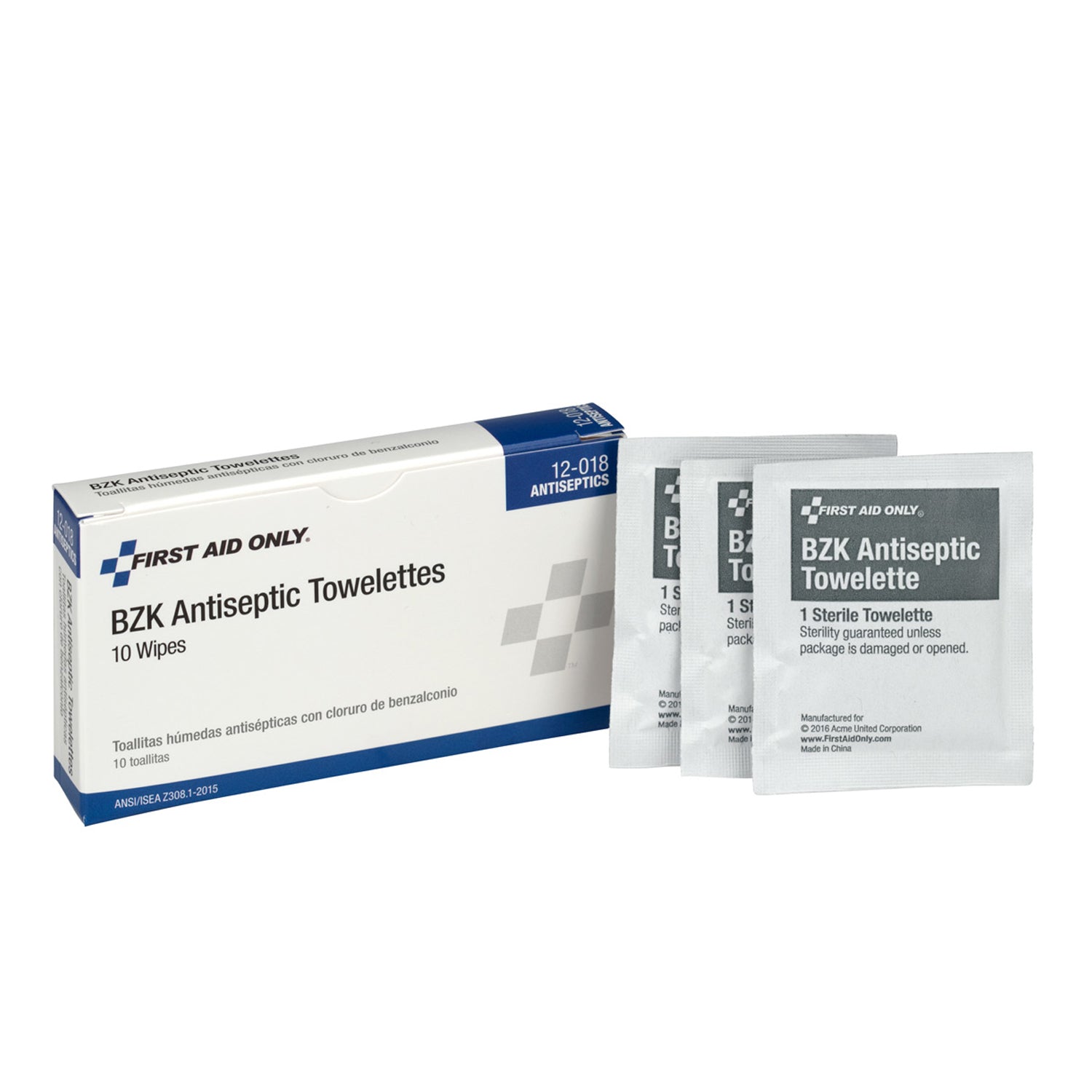 12-018 - First Aid Only/Acme United Corporation - BZK Antiseptic Wipes, 10/bx  (DROP SHIP ONLY - $150 Minimum Order)    , bx