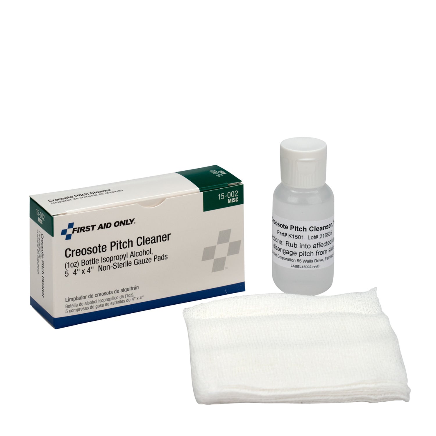 15-002 - First Aid Only/Acme United Corporation - Creosote Pitch Cleanser, 1oz btl, 5 Pads (DROP SHIP ONLY - $150 Minimum Order)    , ea