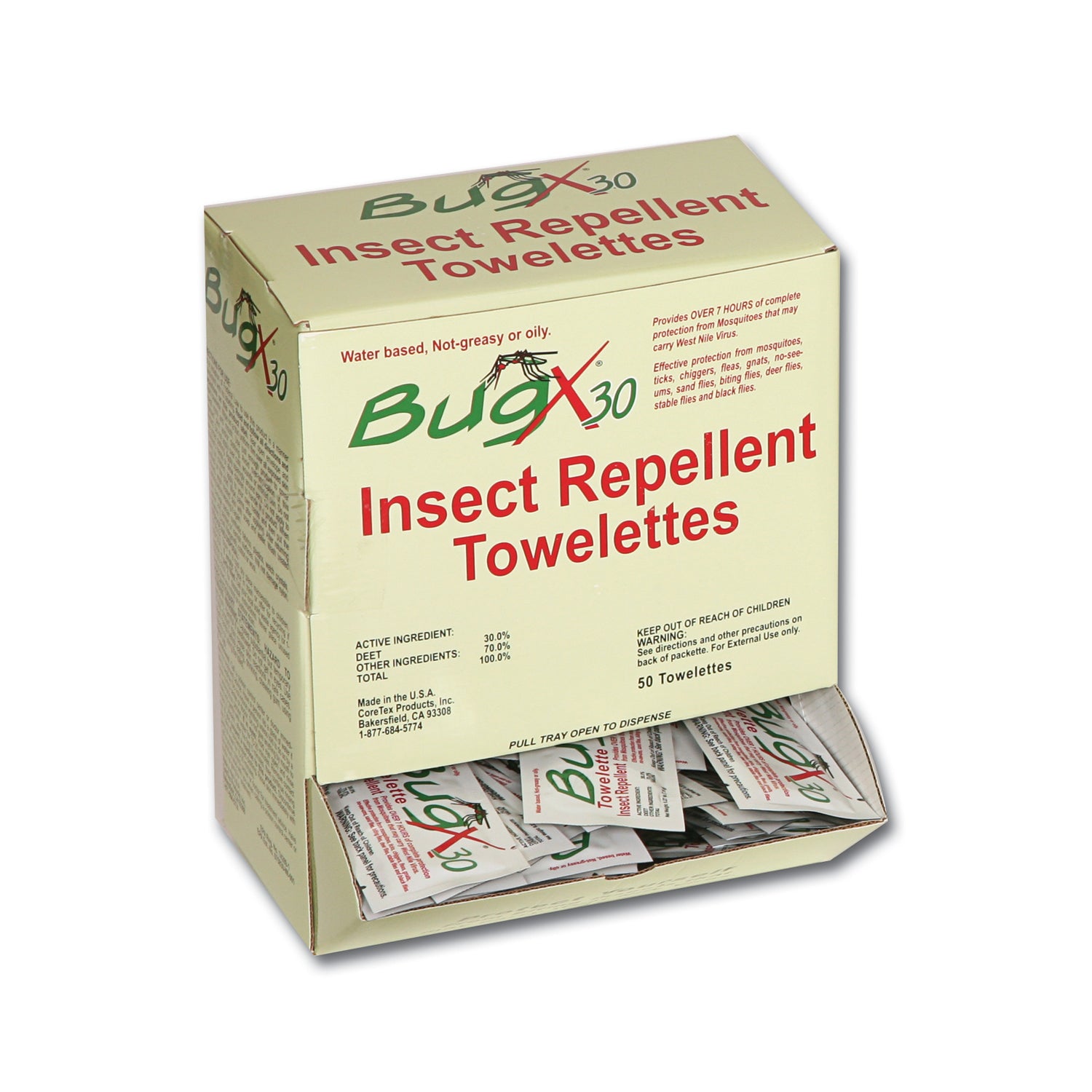 18-750 - First Aid Only/Acme United Corporation - BugX30 Insect Repellent Wipes DEET, 50/bx (DROP SHIP ONLY - $150 Minimum Order)    , bx