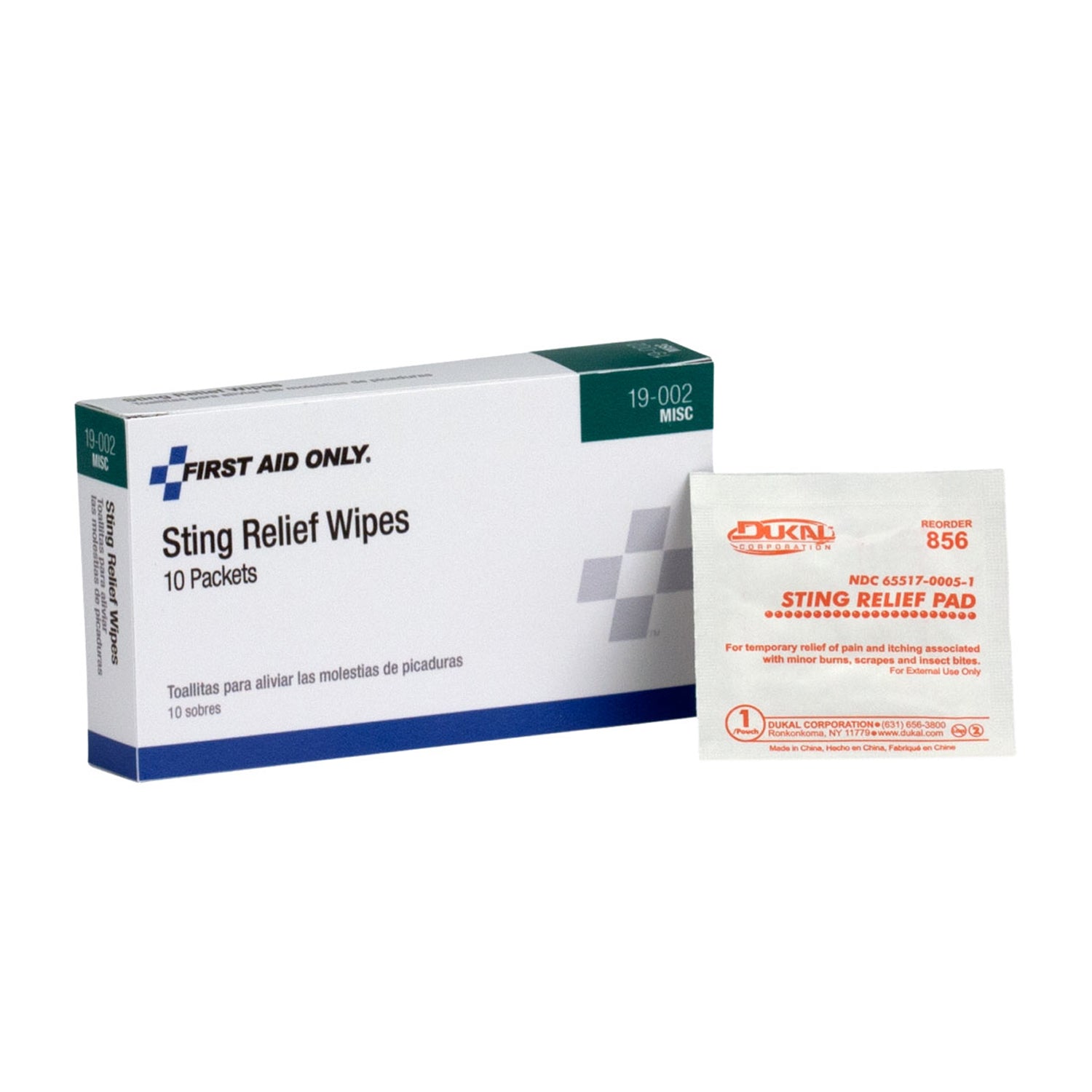 19-002 - First Aid Only/Acme United Corporation - Sting Relief Wipes, 10/bx  (DROP SHIP ONLY - $150 Minimum Order)    , bx
